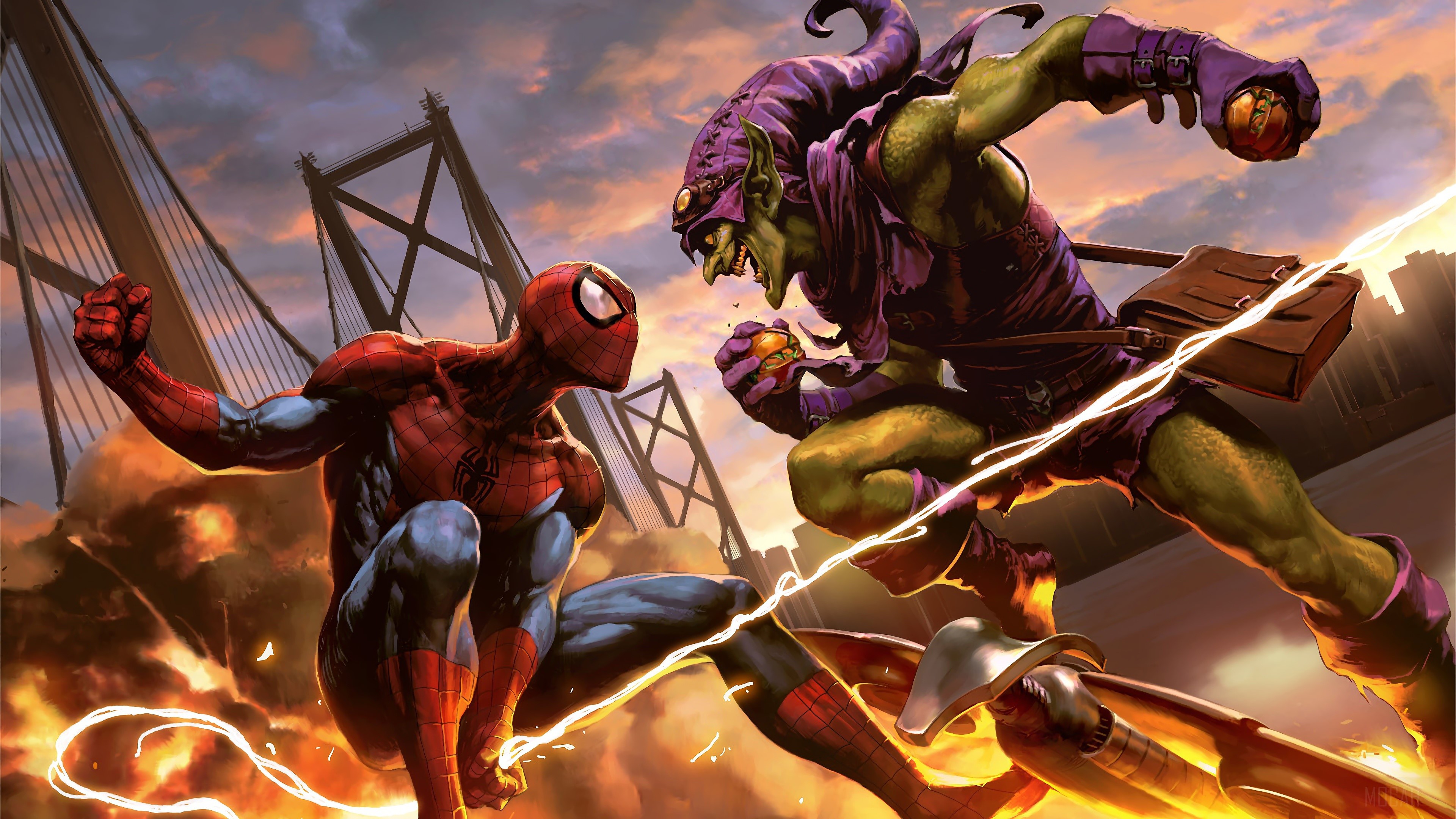 Spider Man, Green Goblin, Fight, Marvel Comics, Comics 4k Gallery HD Wallpaper