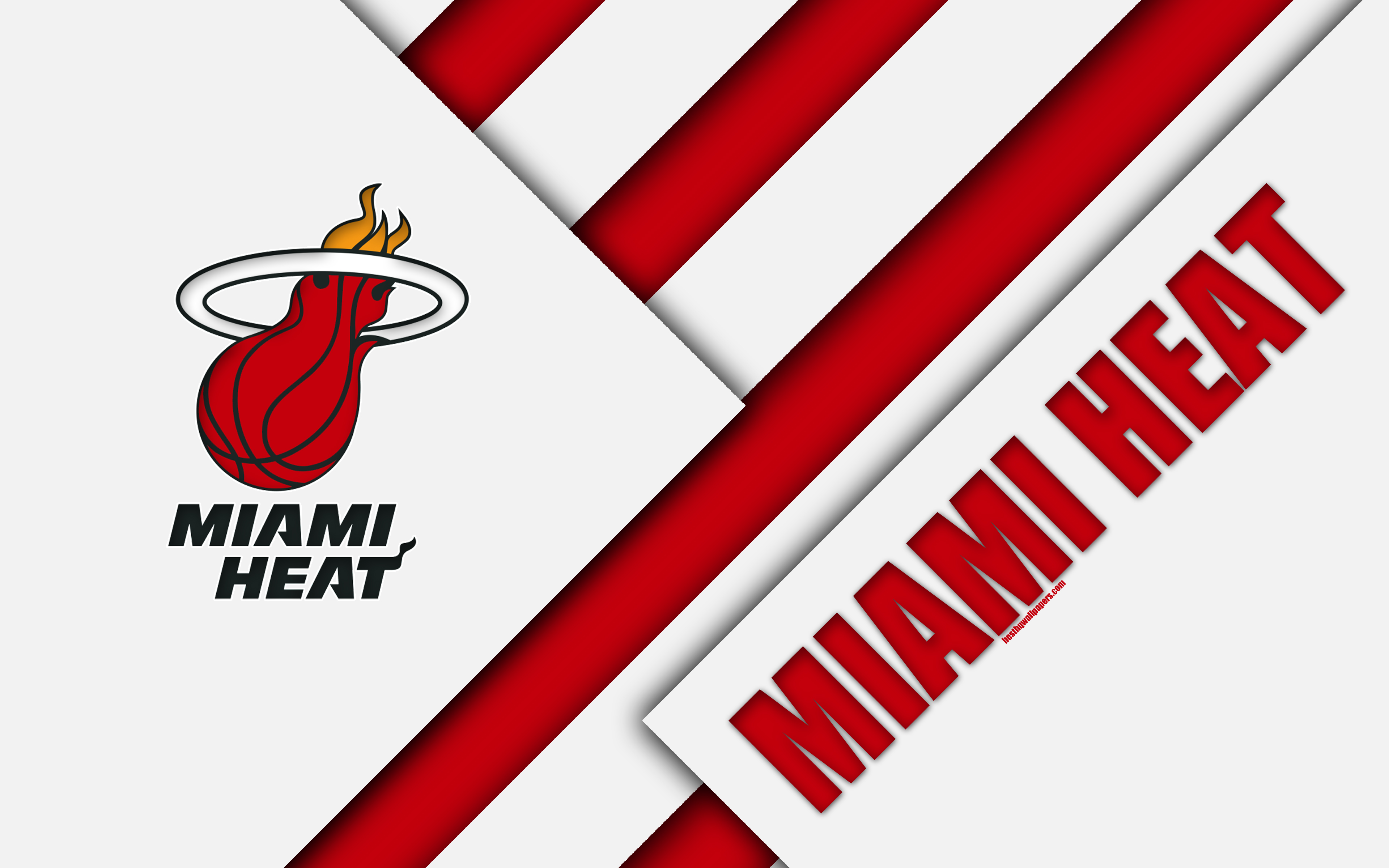 Download wallpaper Miami Heat, 4k, logo, material design, American Basketball Club, white red abstraction, NBA, Miami, Florida, USA, basketball for desktop with resolution 3840x2400. High Quality HD picture wallpaper