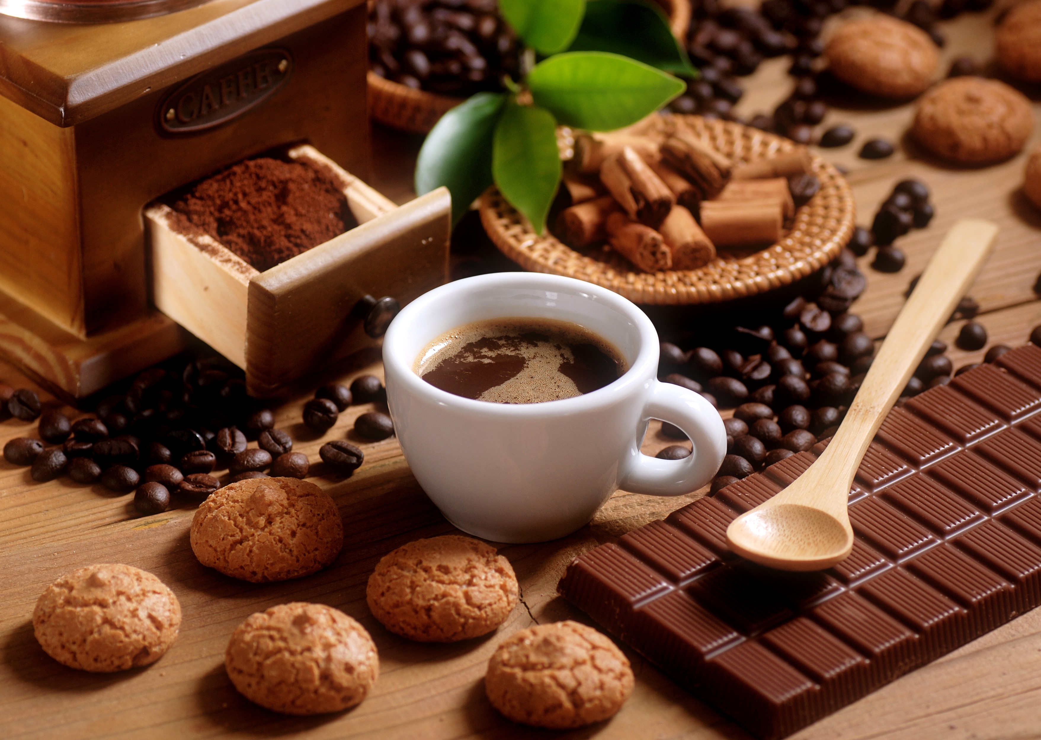 Coffee, Cookies, Chocolate, Chocolate bar, Cup, Grain Gallery HD Wallpaper