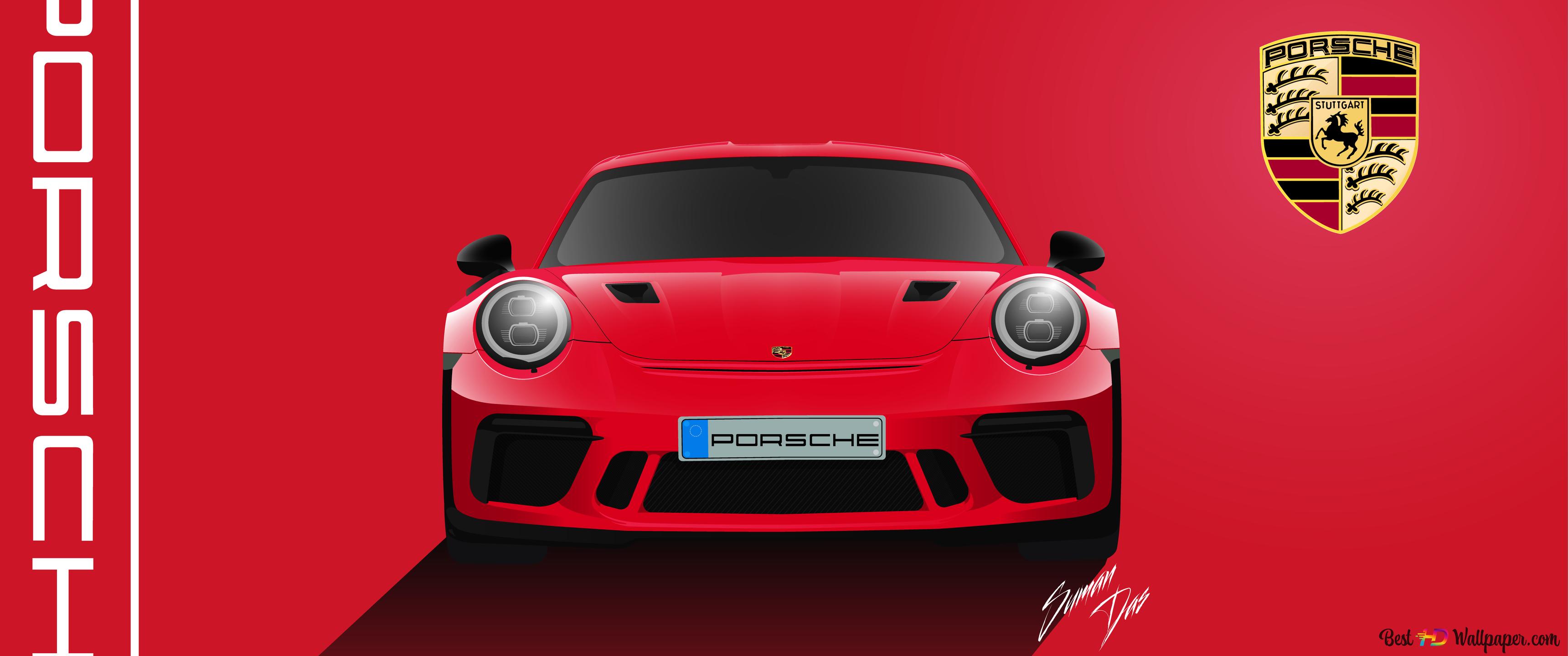 Artistic red Porsche 6K wallpaper download