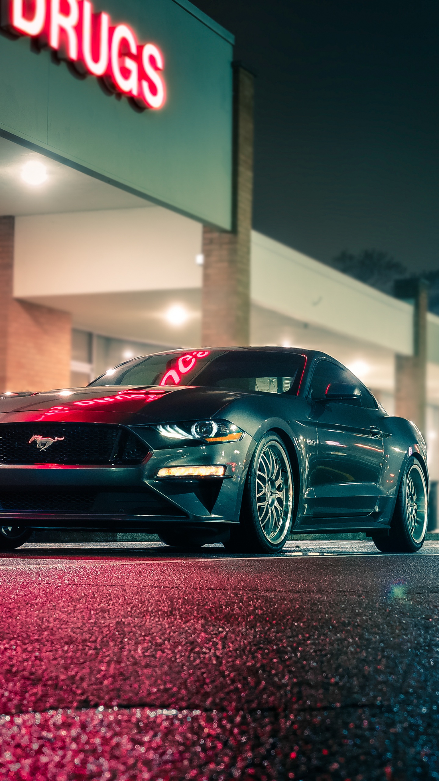 Ford Mustang Wallpaper 4K, Night, City lights, Neon