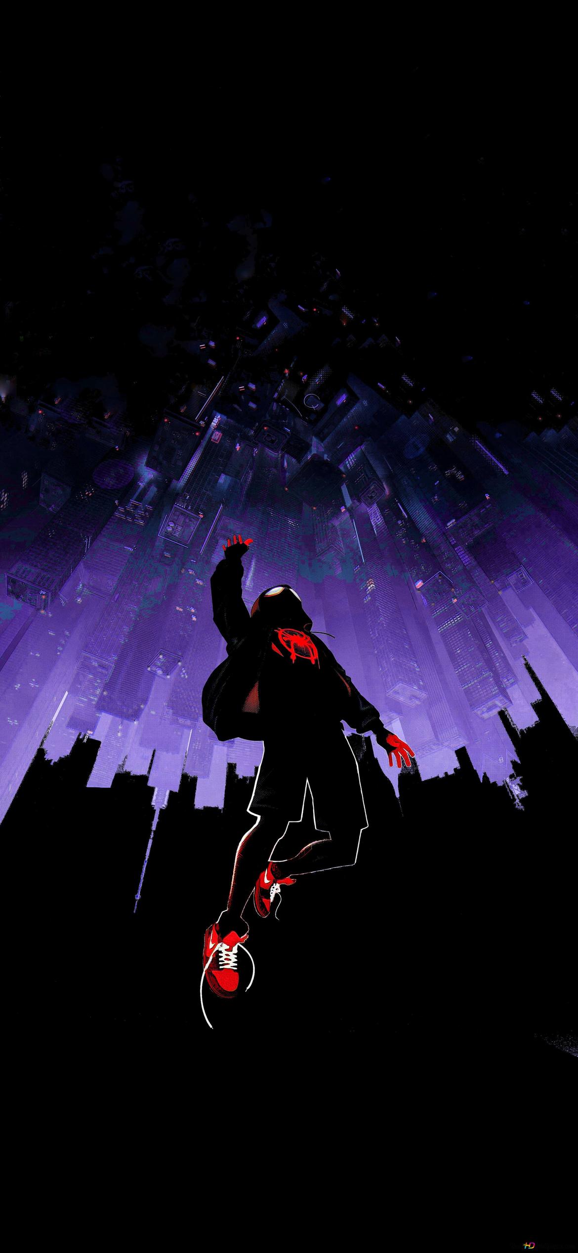 Spiderman superhero doing business with bright red light with purple light 2K wallpaper download