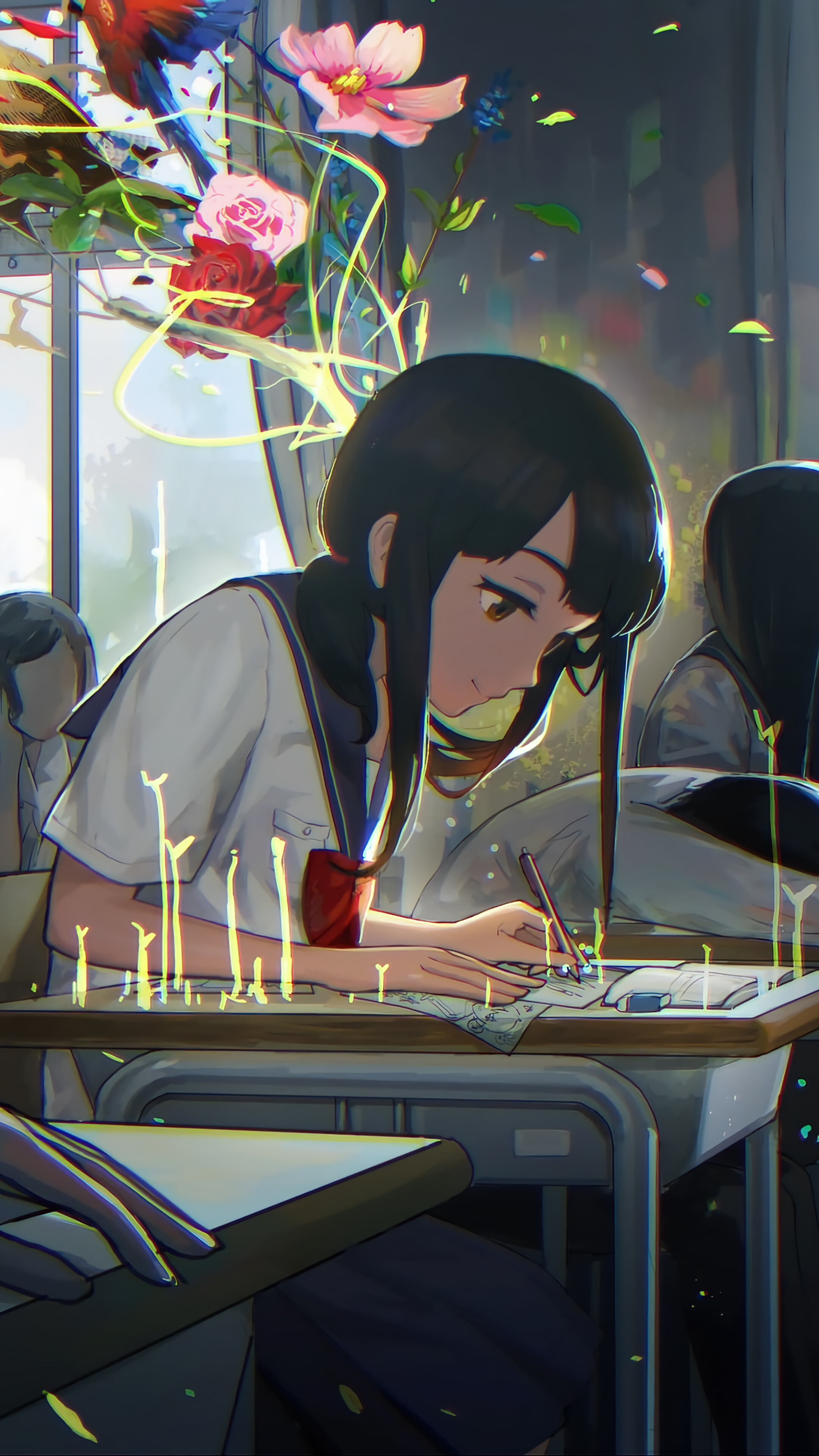 Anime Girl Studying Wallpaper