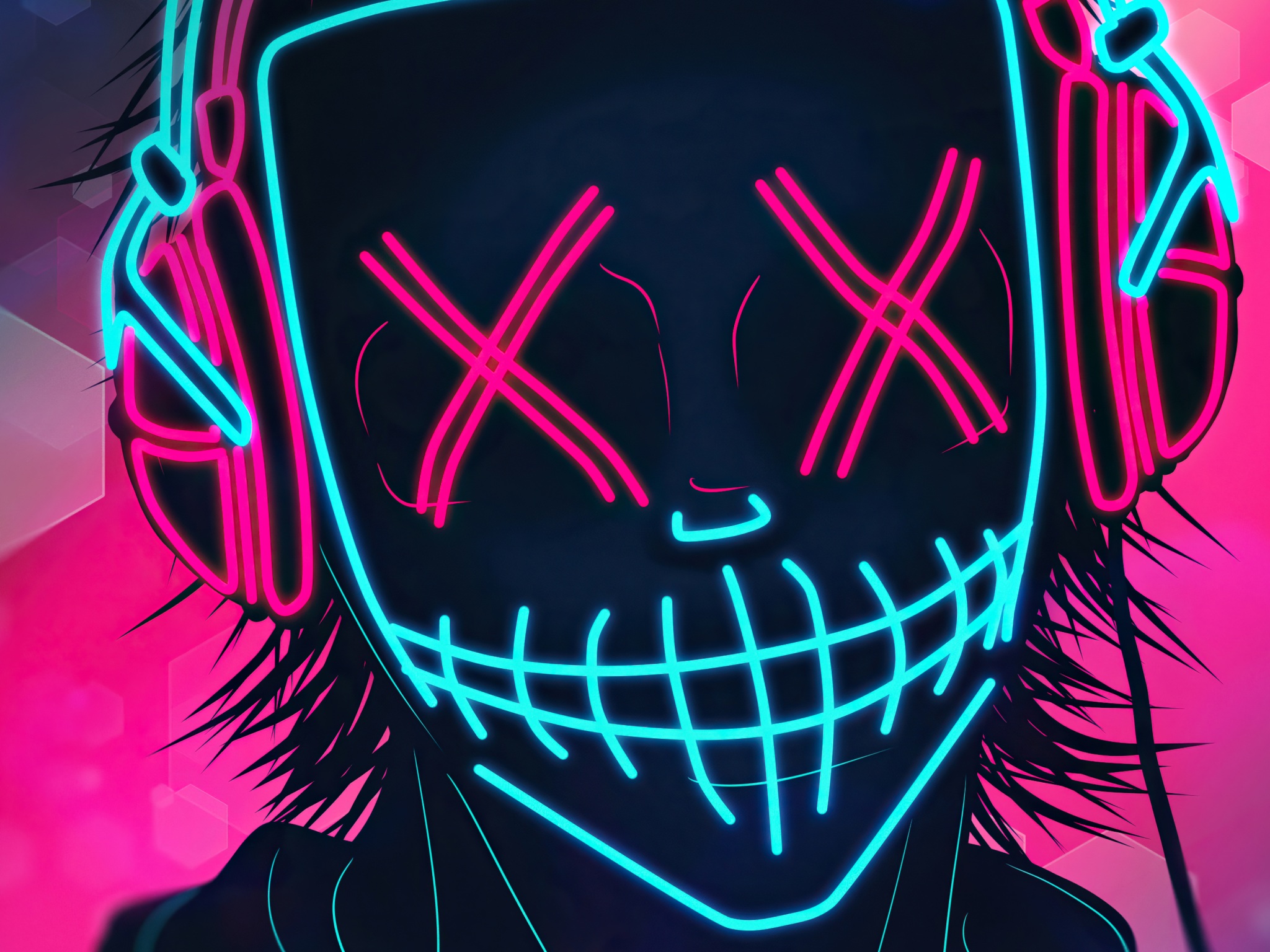 Wallpaper 4k Mask Boy Listening Music Neon 4k Wallpaper