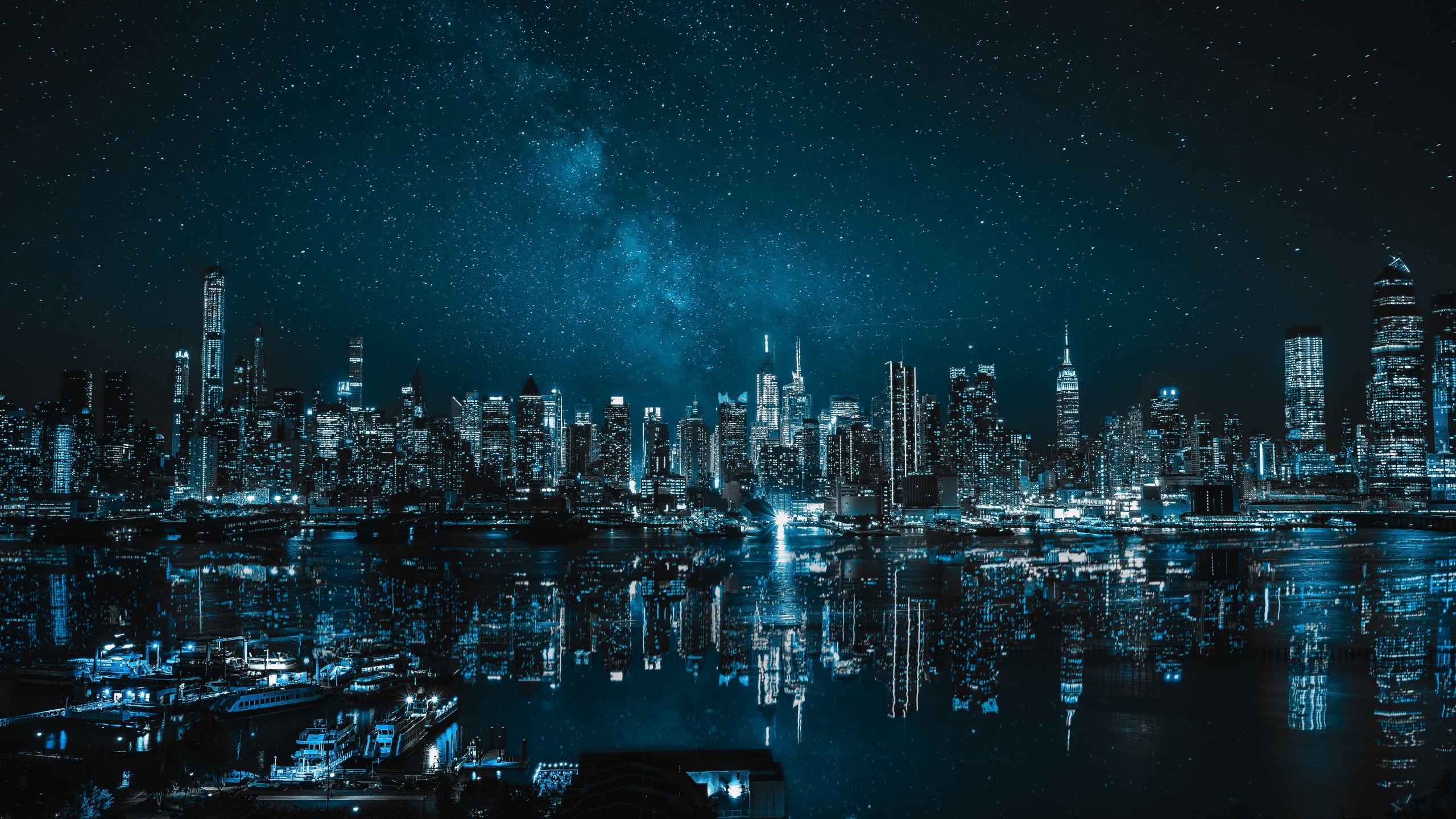 New York City Wallpaper 4K, Cityscape, Night, City lights