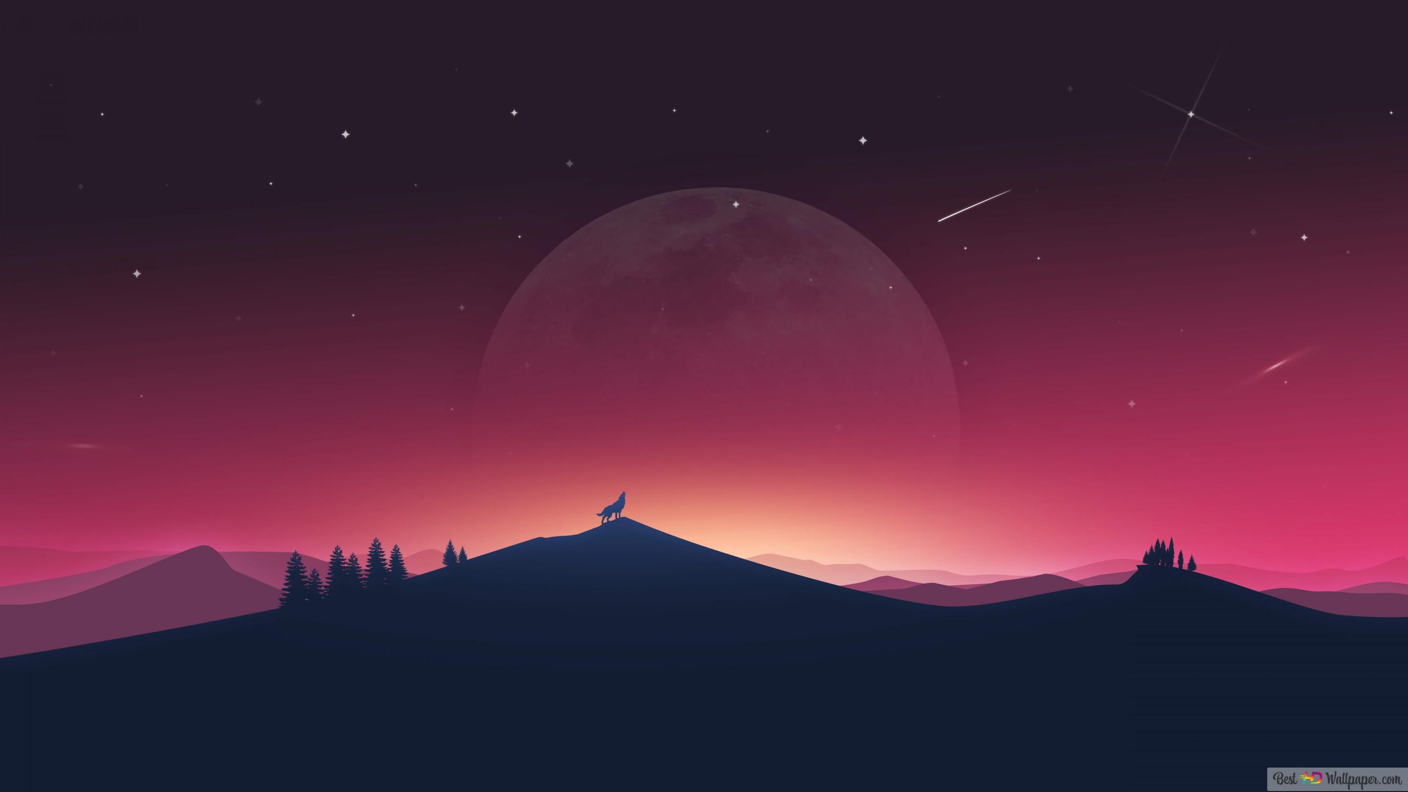 Wolf Howling Minimalist 4K wallpaper download