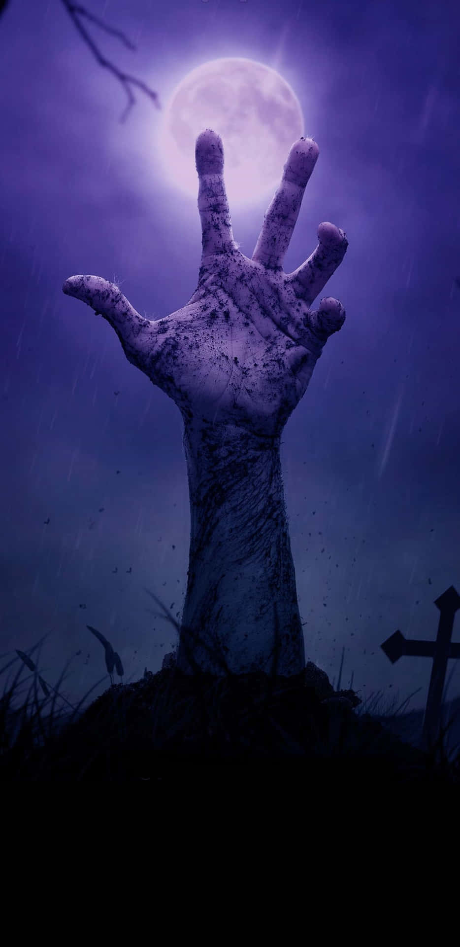 Download Undead Hand Sticking Out Purple Halloween Wallpaper