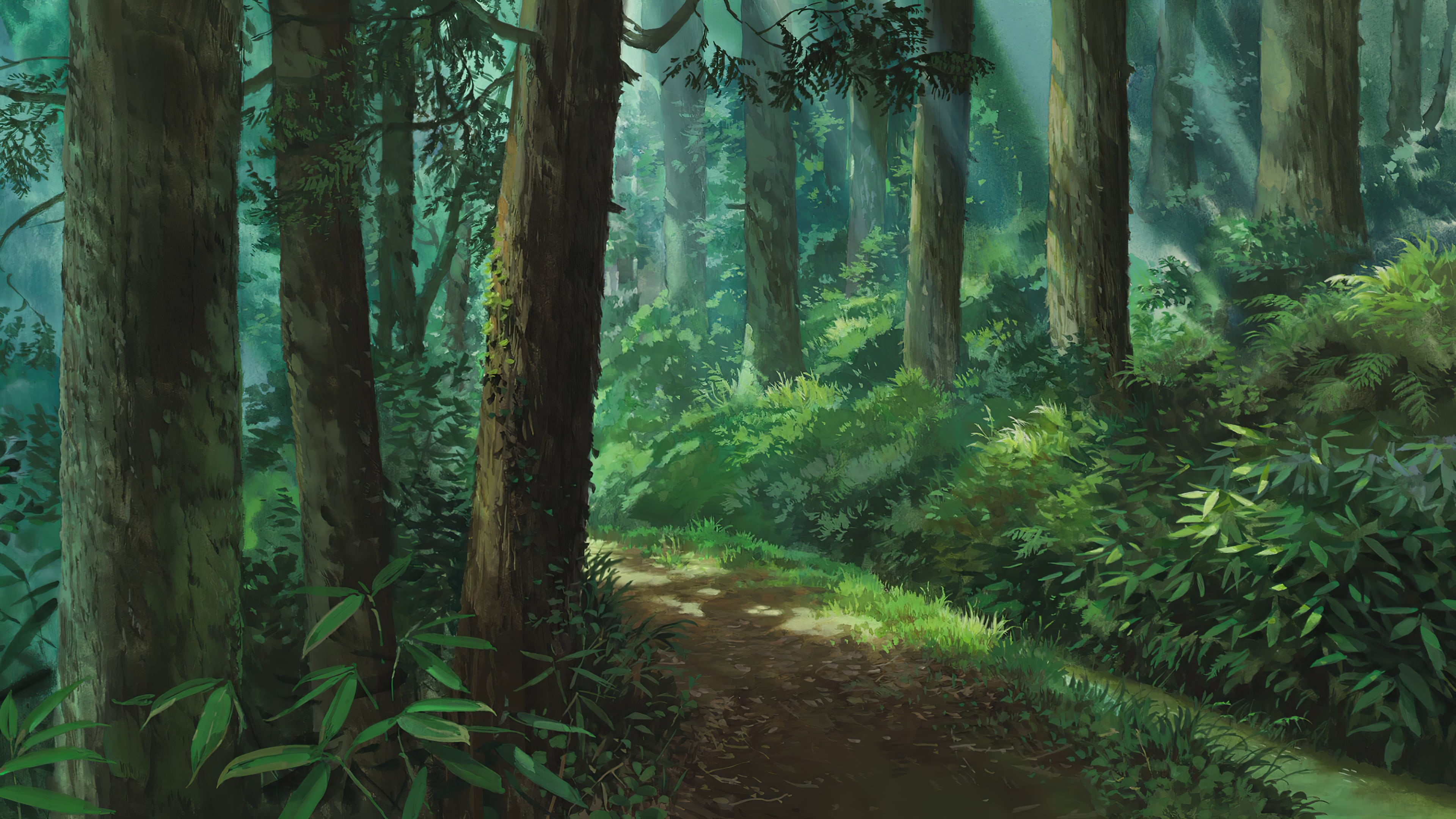Wallpaper / trees, Studio Ghibli, forest, 4K, green background free download