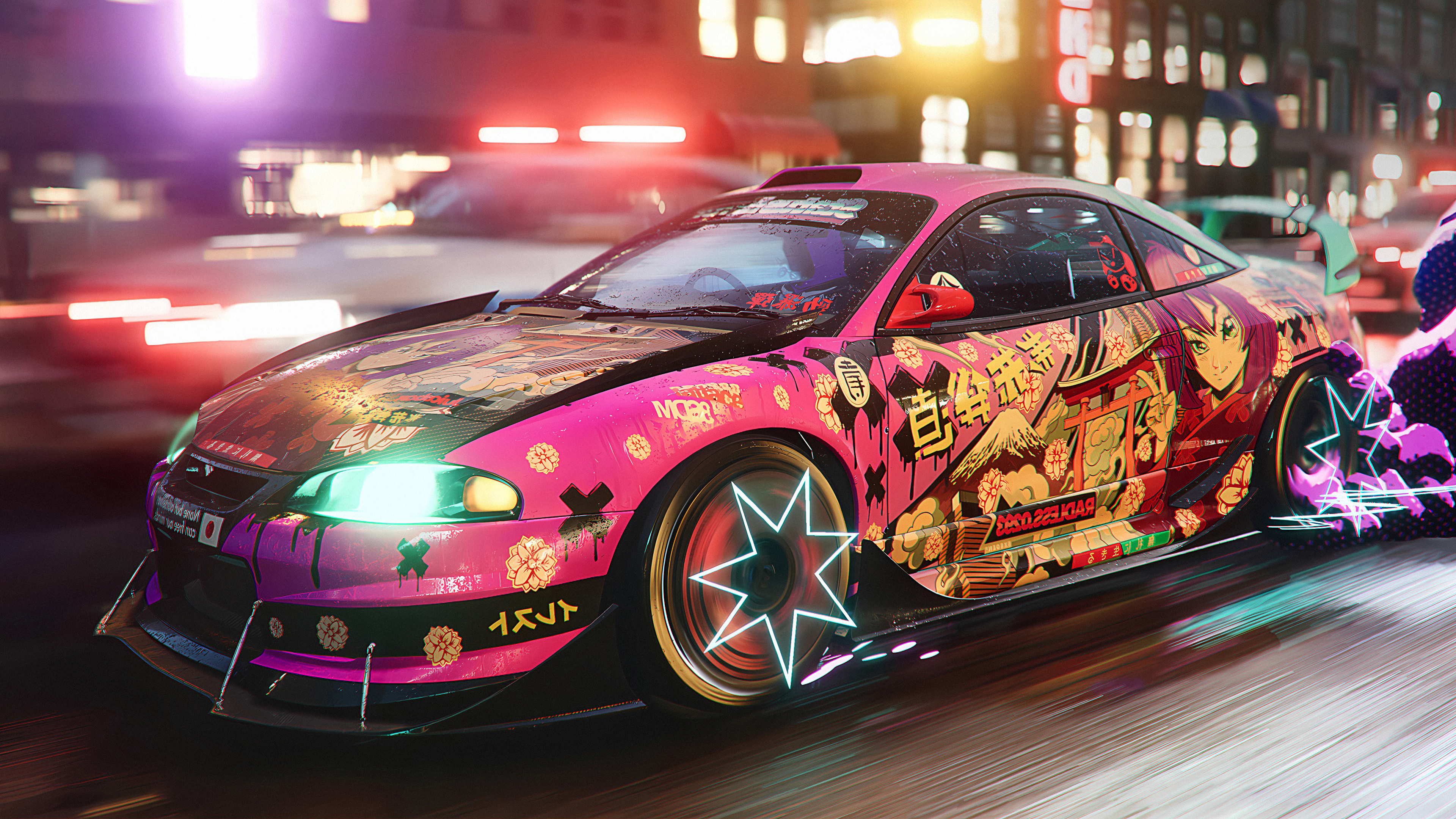 Need For Speed Unbound 4K Need For Speed EA Games Criterion Games Car Japanese Peace Sign Anime Girl Wallpaper:3840x2160