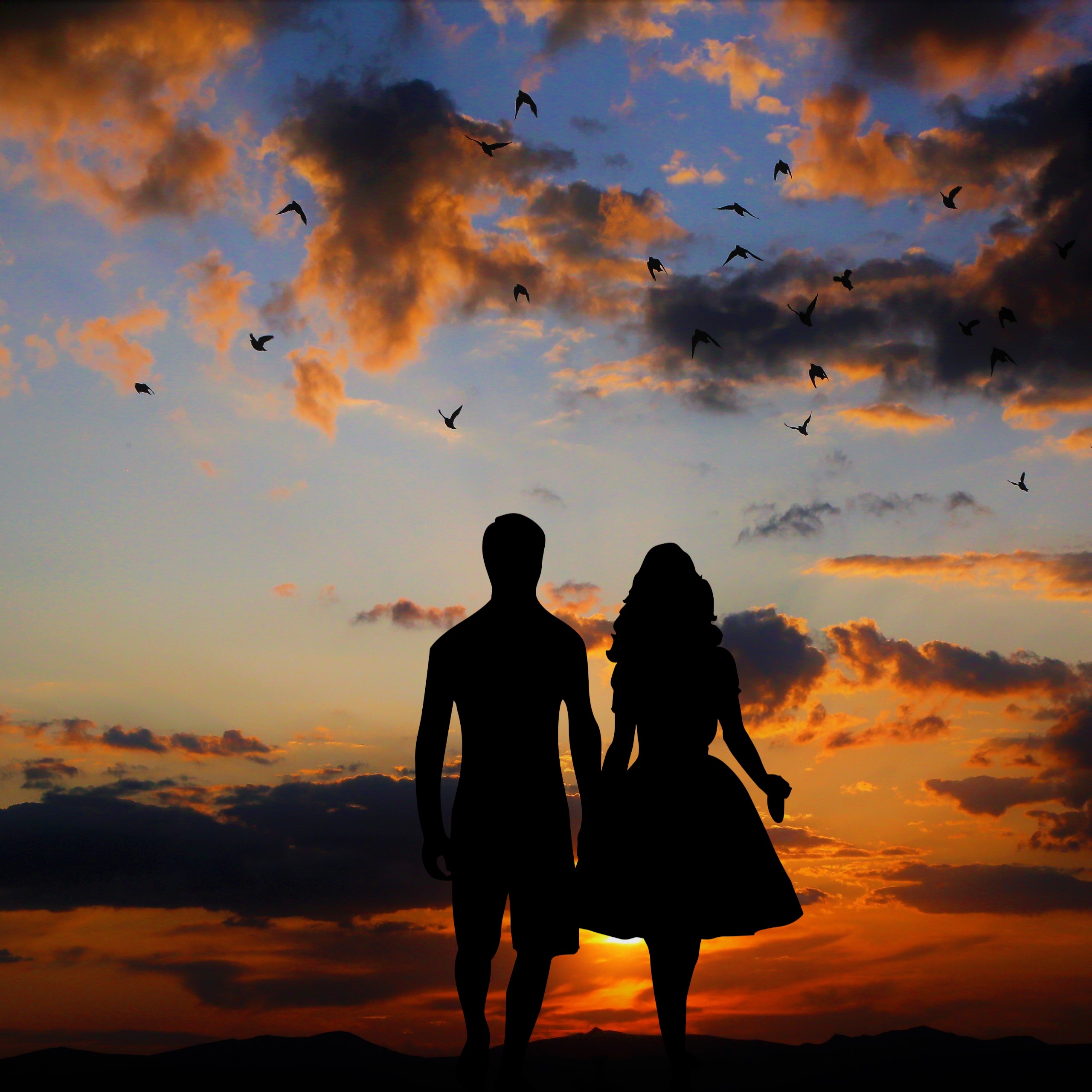 Evening Wallpaper 4K, Couple, Silhouette, Sunset