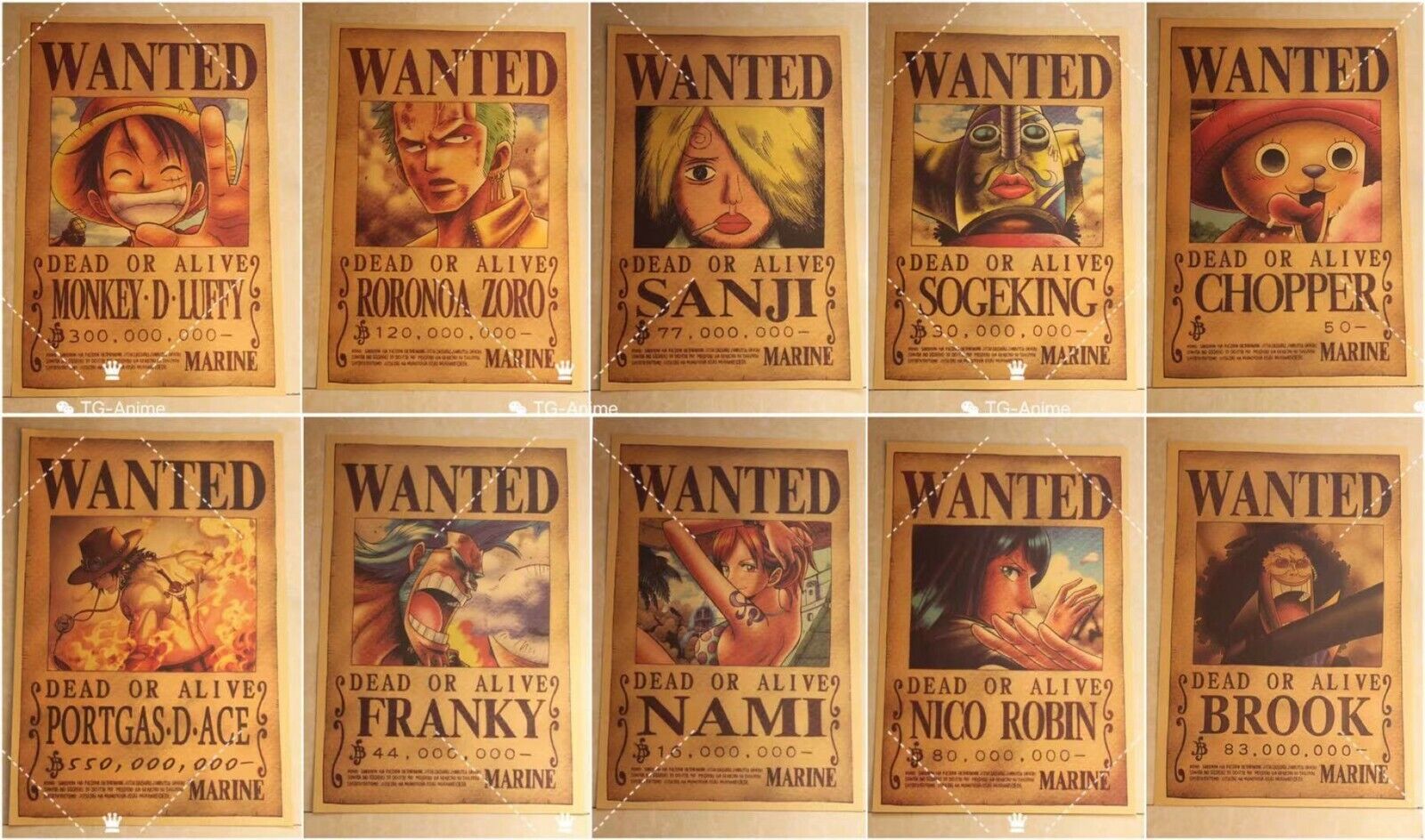 One Piece Retro Wanted Posters Straw Hat Crew HIGH QUALITY Anime Wano Bounties