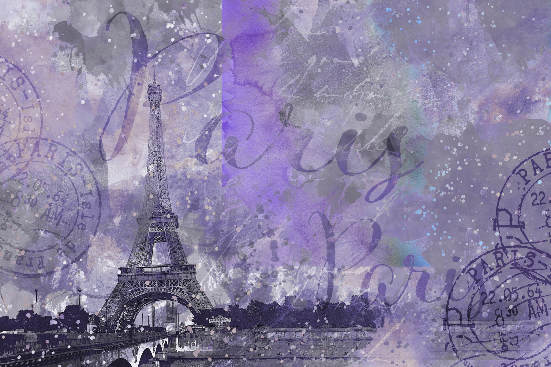 Purple Paris Watercolor Art Wallpaper