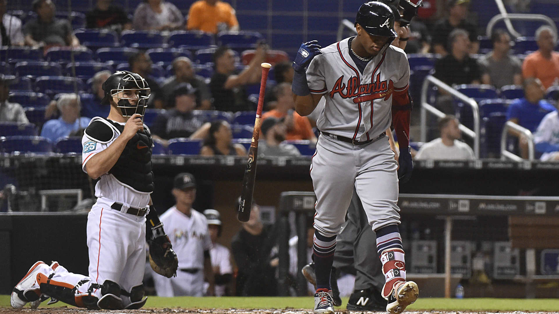 Ronald Acuna Jr. resumes HR run vs. Marlins, gets plunked again