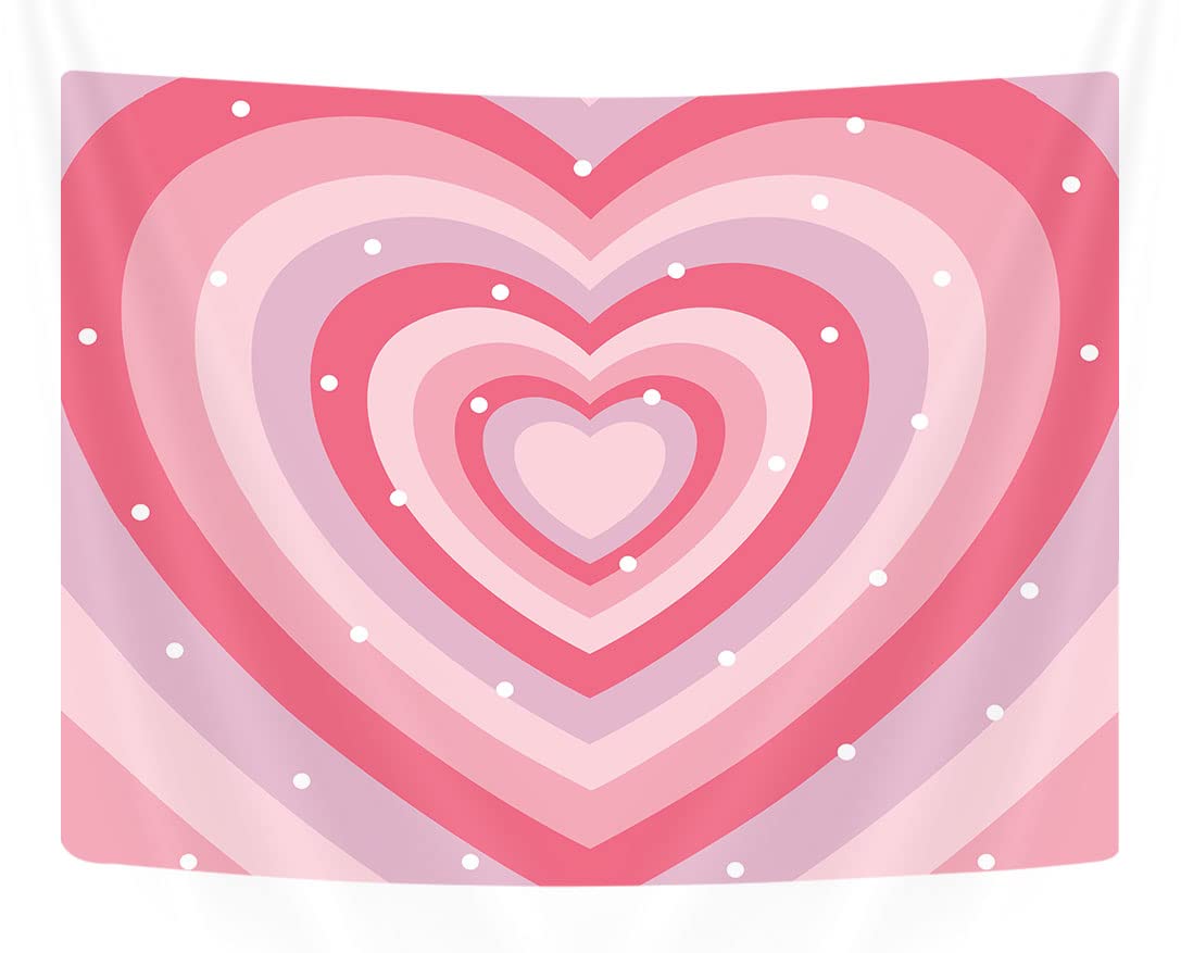 Emwnodti Pink Hearts Tapestry Aesthetic for Girls Bedroom Wall Decor, Red Heart Shaped 2000s 80s 90s Hippie Wall Tapestries, Cute Tapestry for Teen Girls Woman Home Collage Dorm, Home