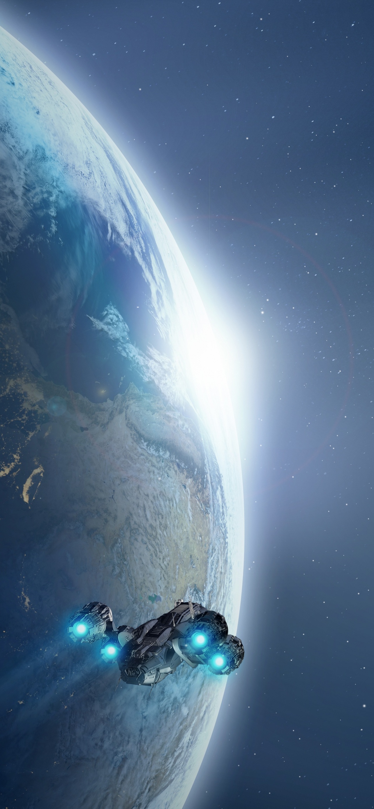 Spaceship Wallpaper 4K, Earth, Moon