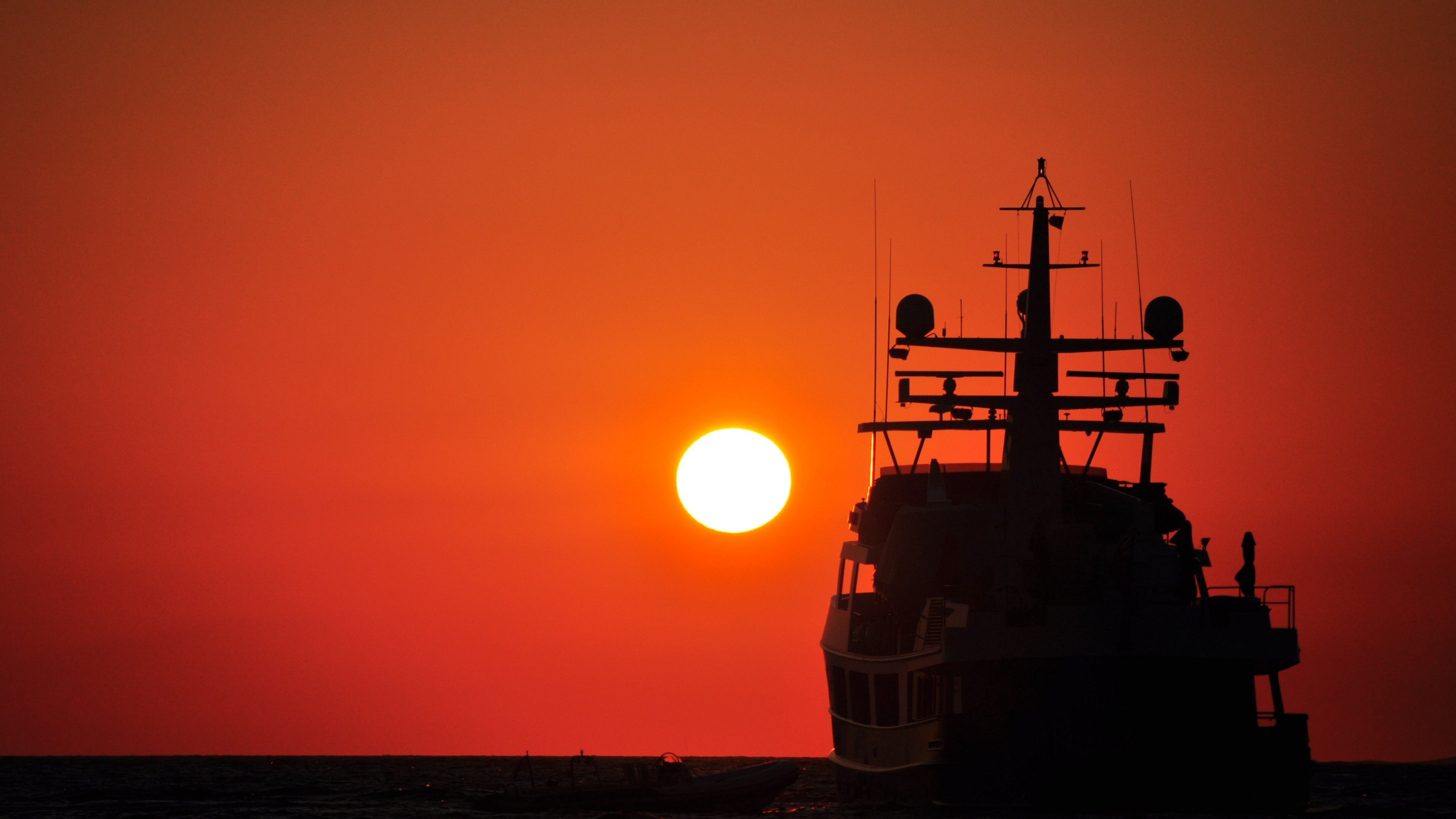Wallpaper / sunset ship silhouette sun summer sea horizon 4k wallpaper free download