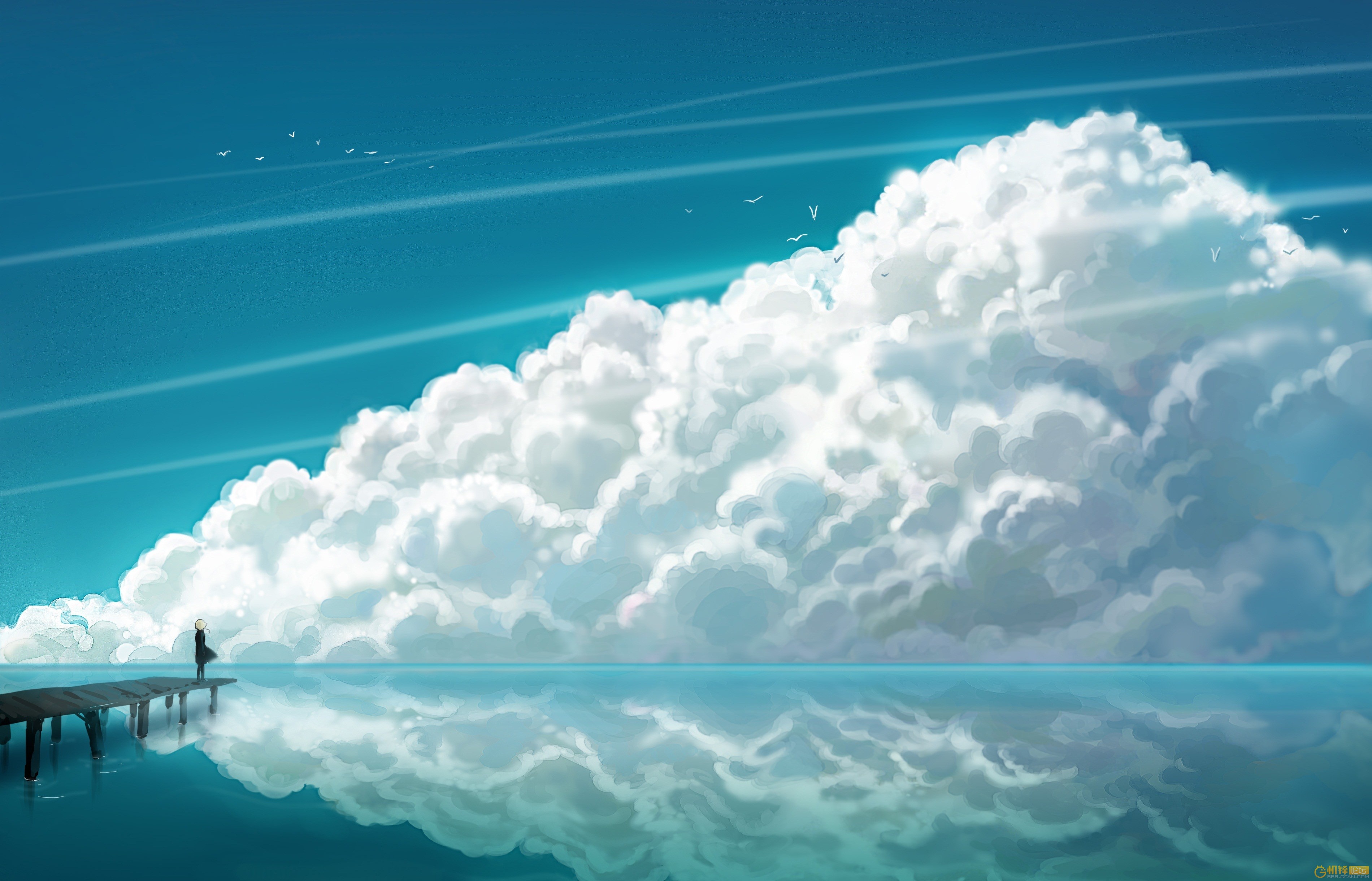 Wallpaper White Clouds and Blue Sky, Background Free Image