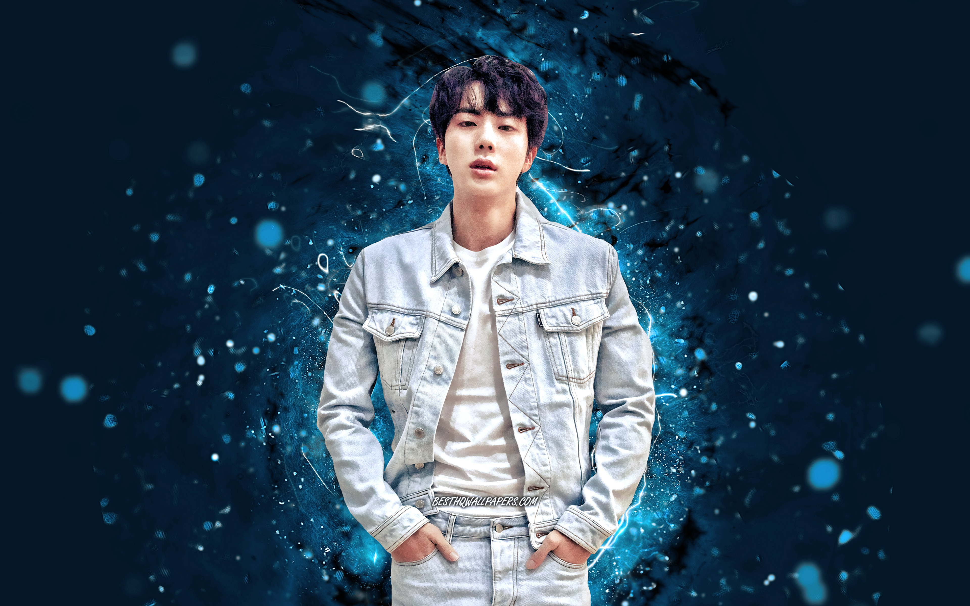 Download Wallpaper Jin, 4k, BTS, Korean Band, Blue Neon Lights, Kim Seok Jin, Kpop, Korean Celebrity, Bangtan Boys, K Pop, Jin BTS, Jin 4K For Desktop With Resolution 3840x2400. High Quality HD Picture Wallpaper