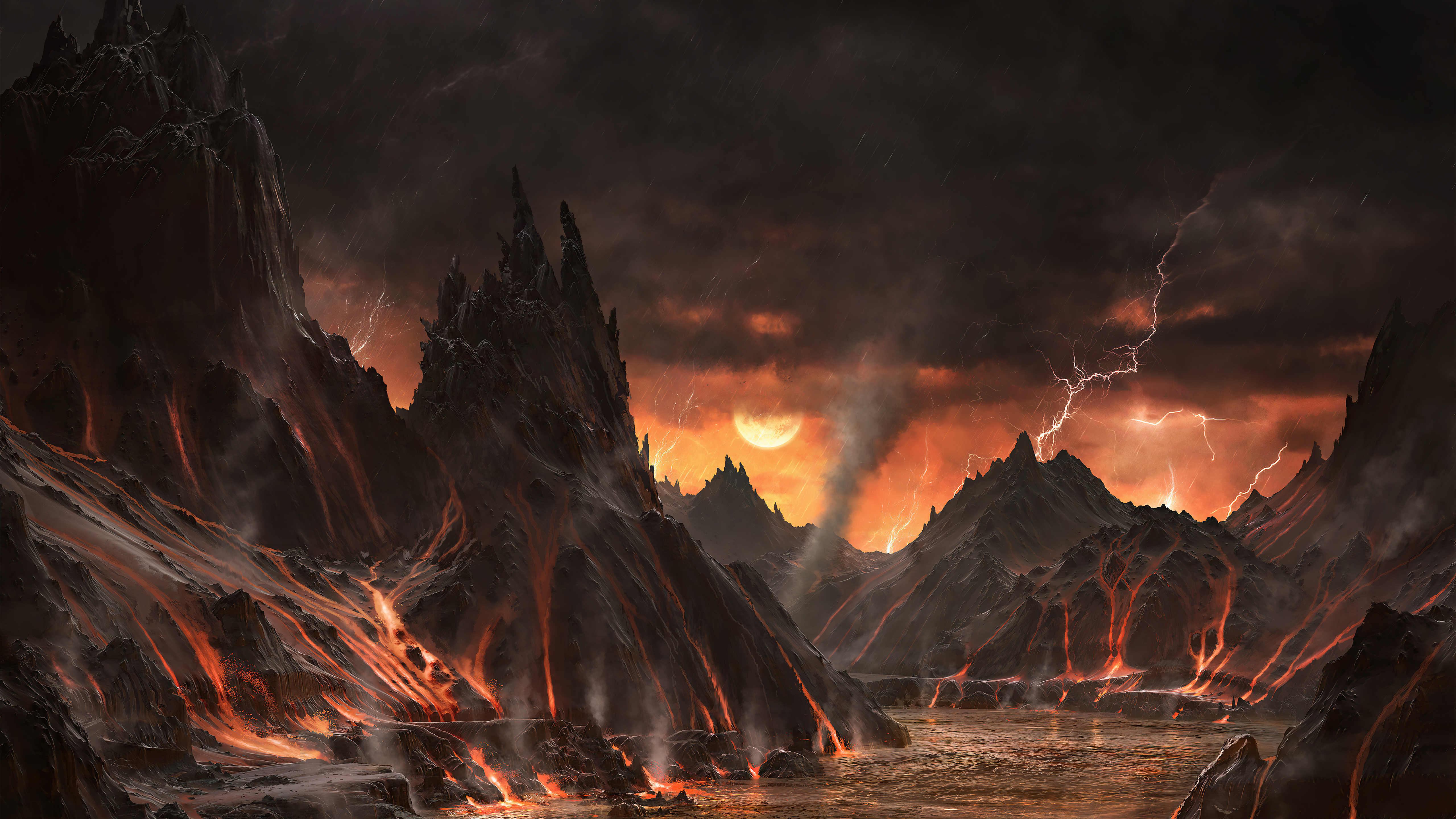 Fantasy Landscape 4K, Lava, Volcano Gallery HD Wallpaper
