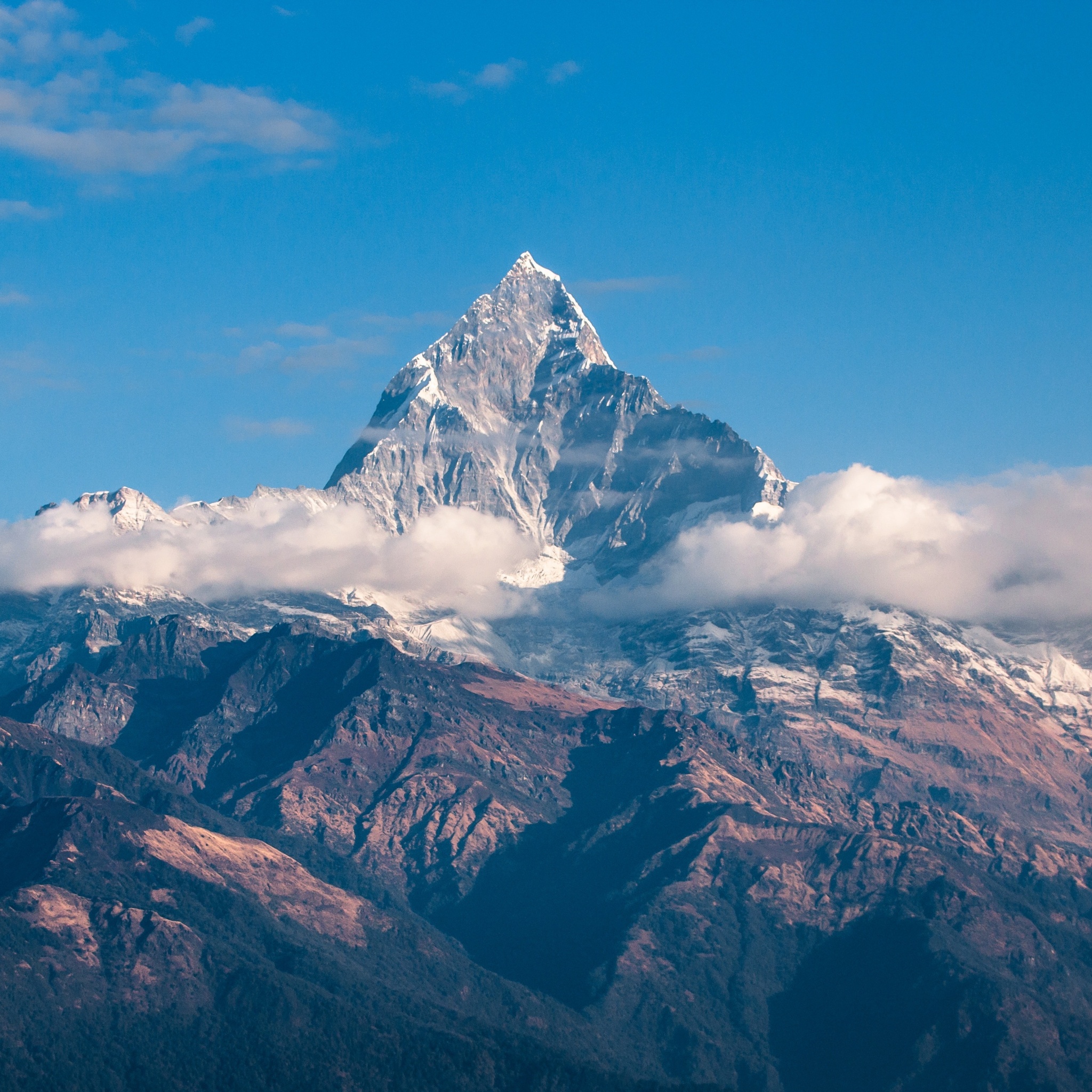 Himalayas Wallpaper 4K, Mountain Peak, Clouds, Mountains