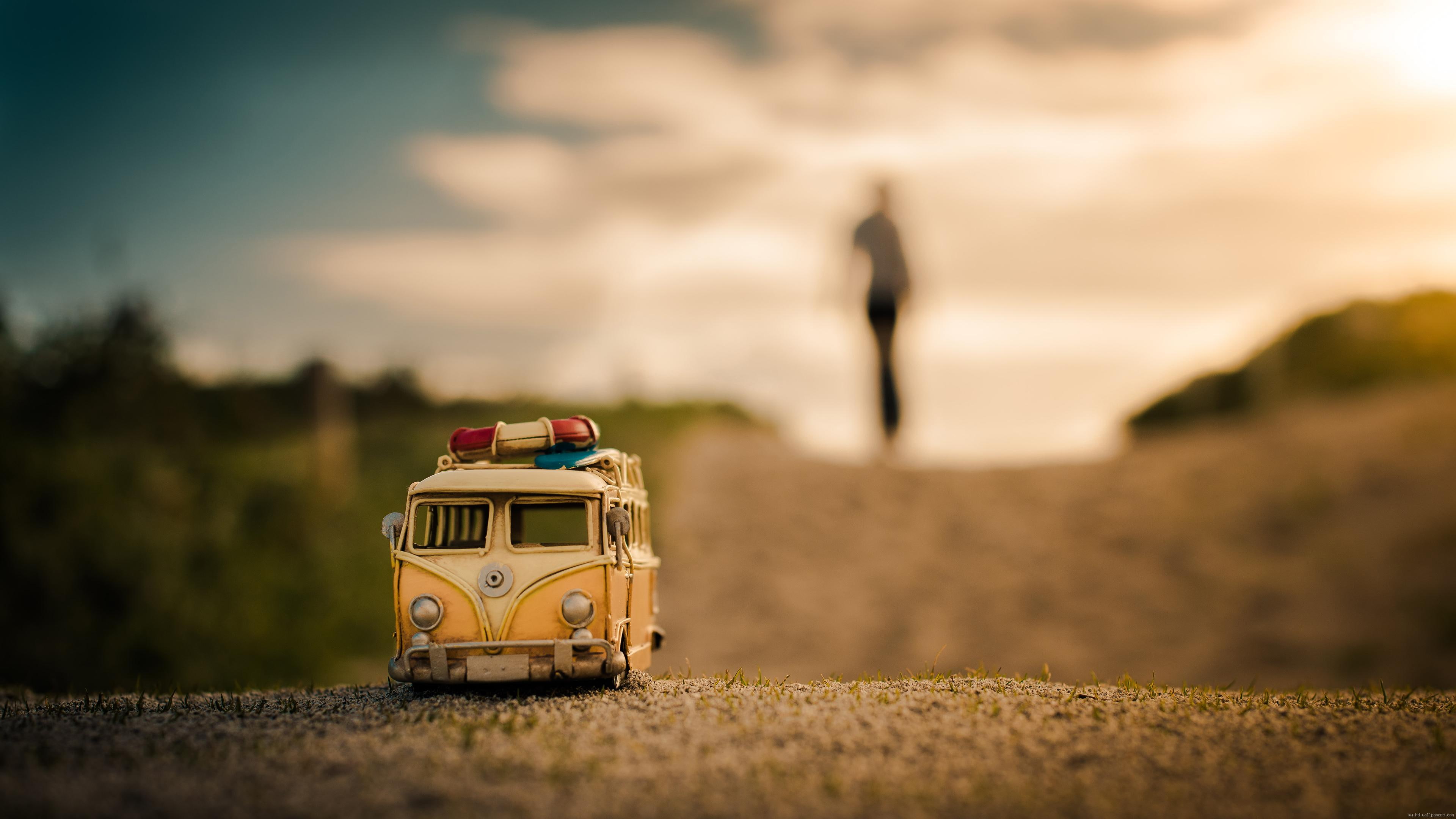 Wallpaper / toy, bus, 4K, yellow, woman, diverse, shadow, plastic, van, road, white, little free download