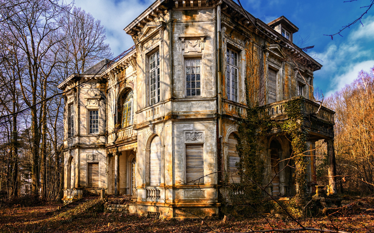Download wallpaper forest, castle, villa, ancient, abandoned, old house, section landscapes in resolution 1280x800