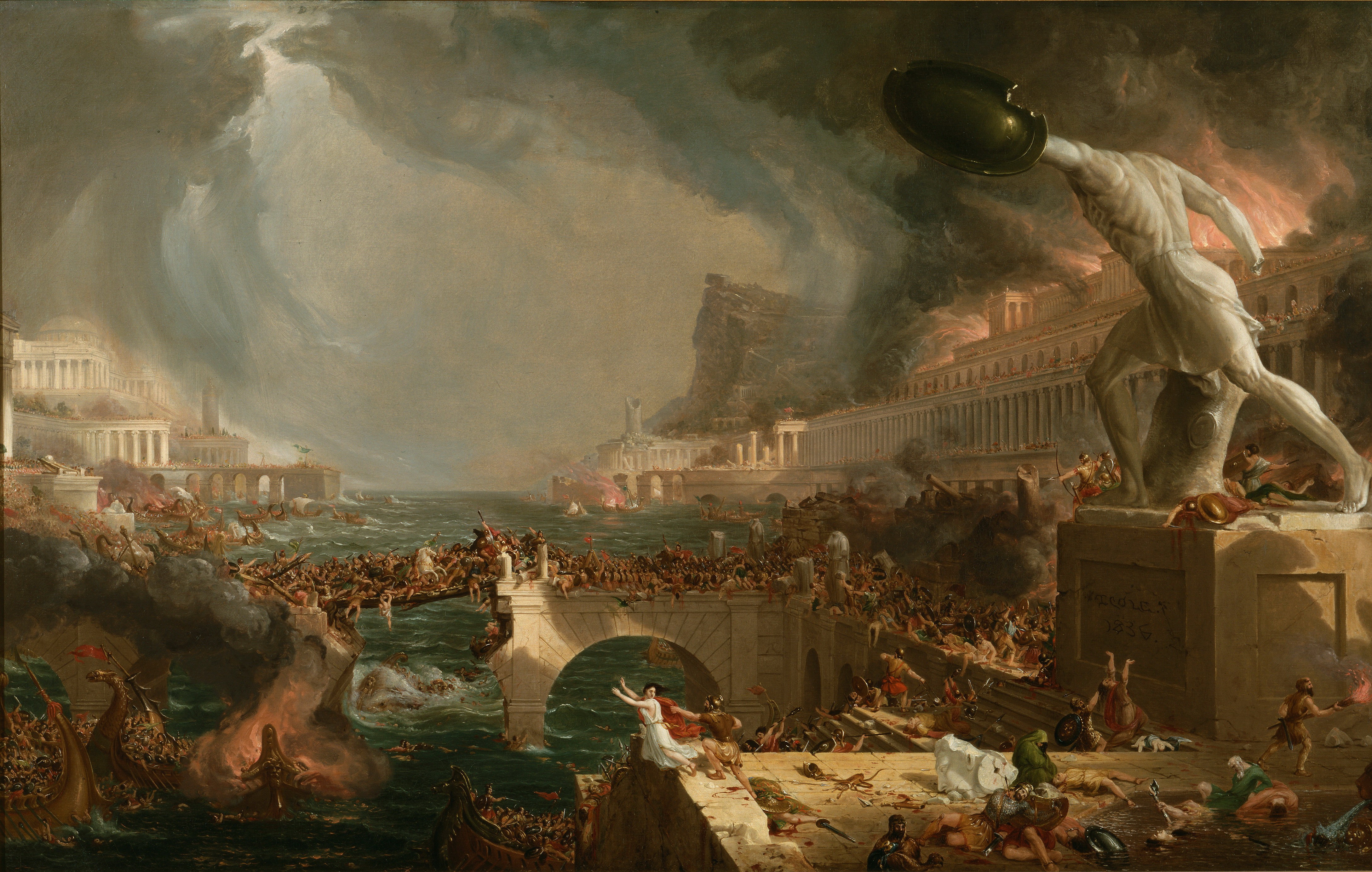 4K, Thomas Cole, The Course of Empire Destruction, Pictorial art, War Gallery HD Wallpaper
