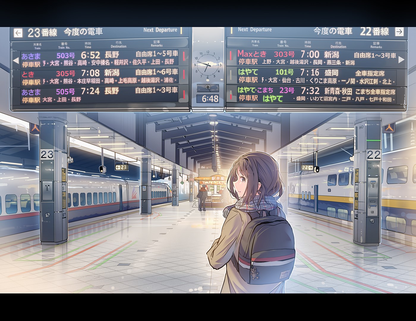 Wallpaper / train station, anime girls, anime, train, urban, numbers free download