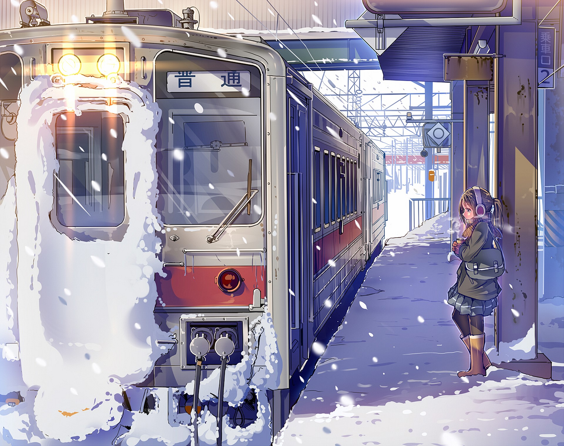 Wallpaper / anime, train station, train, landscape free download