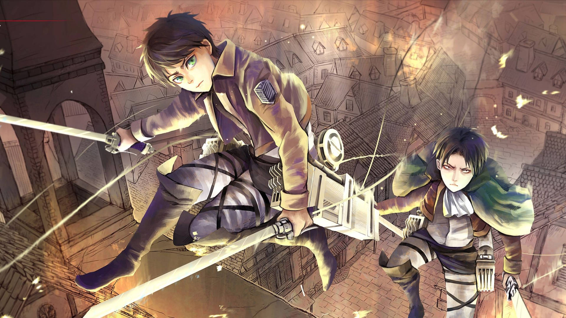 Download Eren And Levi Climbing Wall Wallpaper