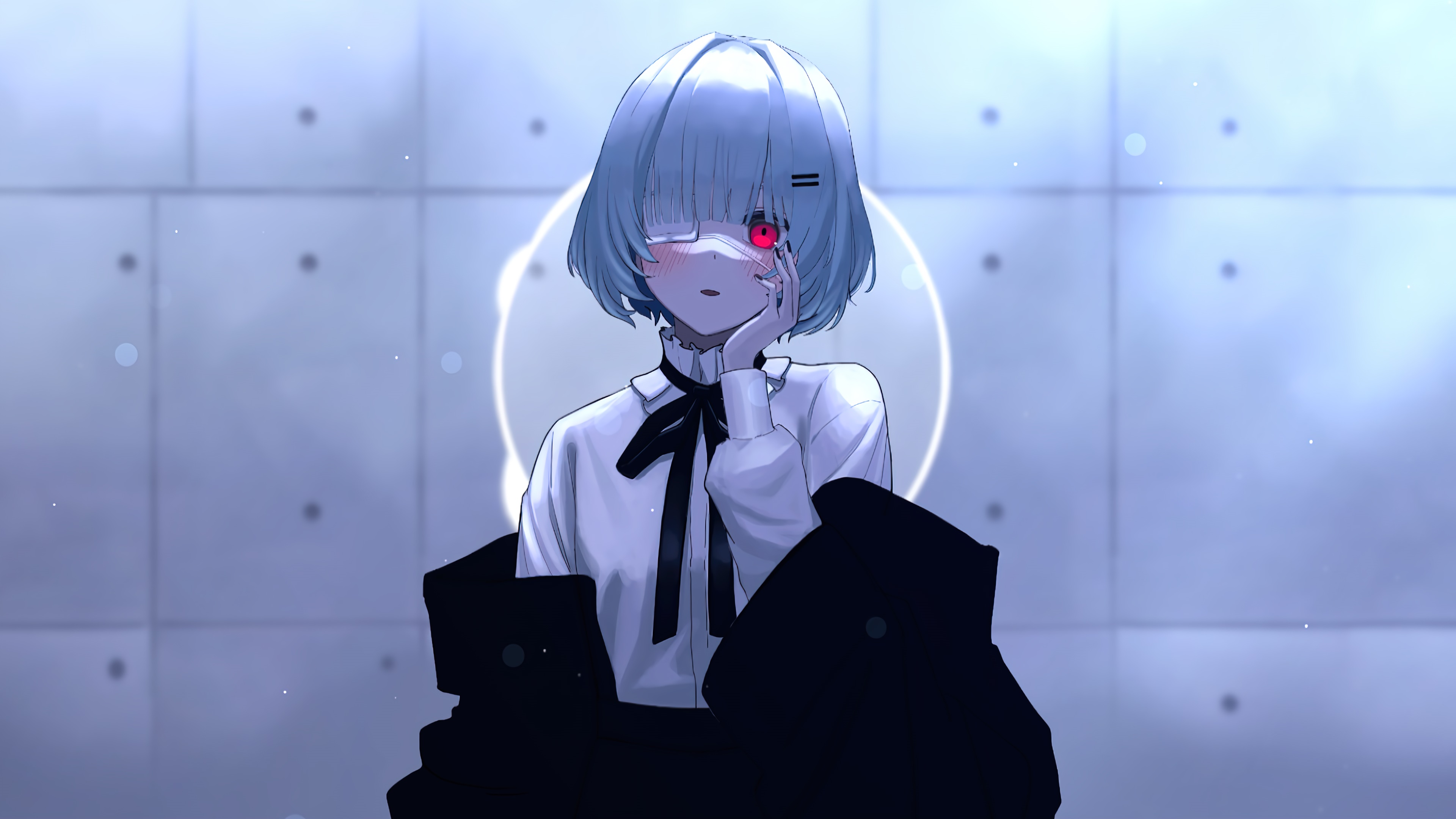 anime, girl, eyepatch, red eye, 4k Gallery HD Wallpaper