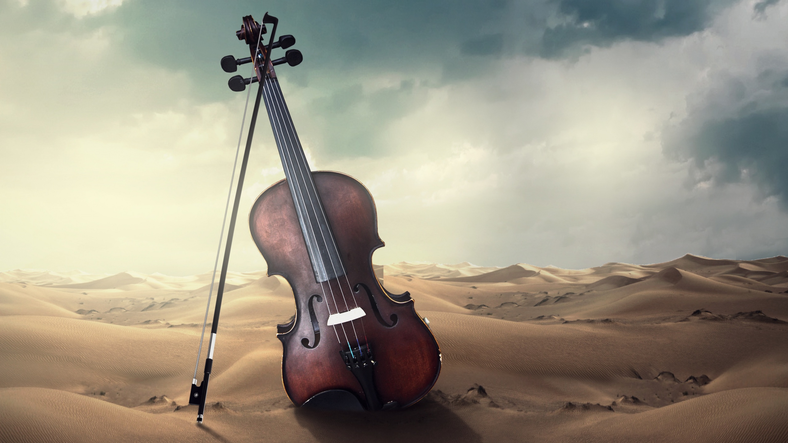 Violin Wallpaper 4K, Musical, Desert, Storm