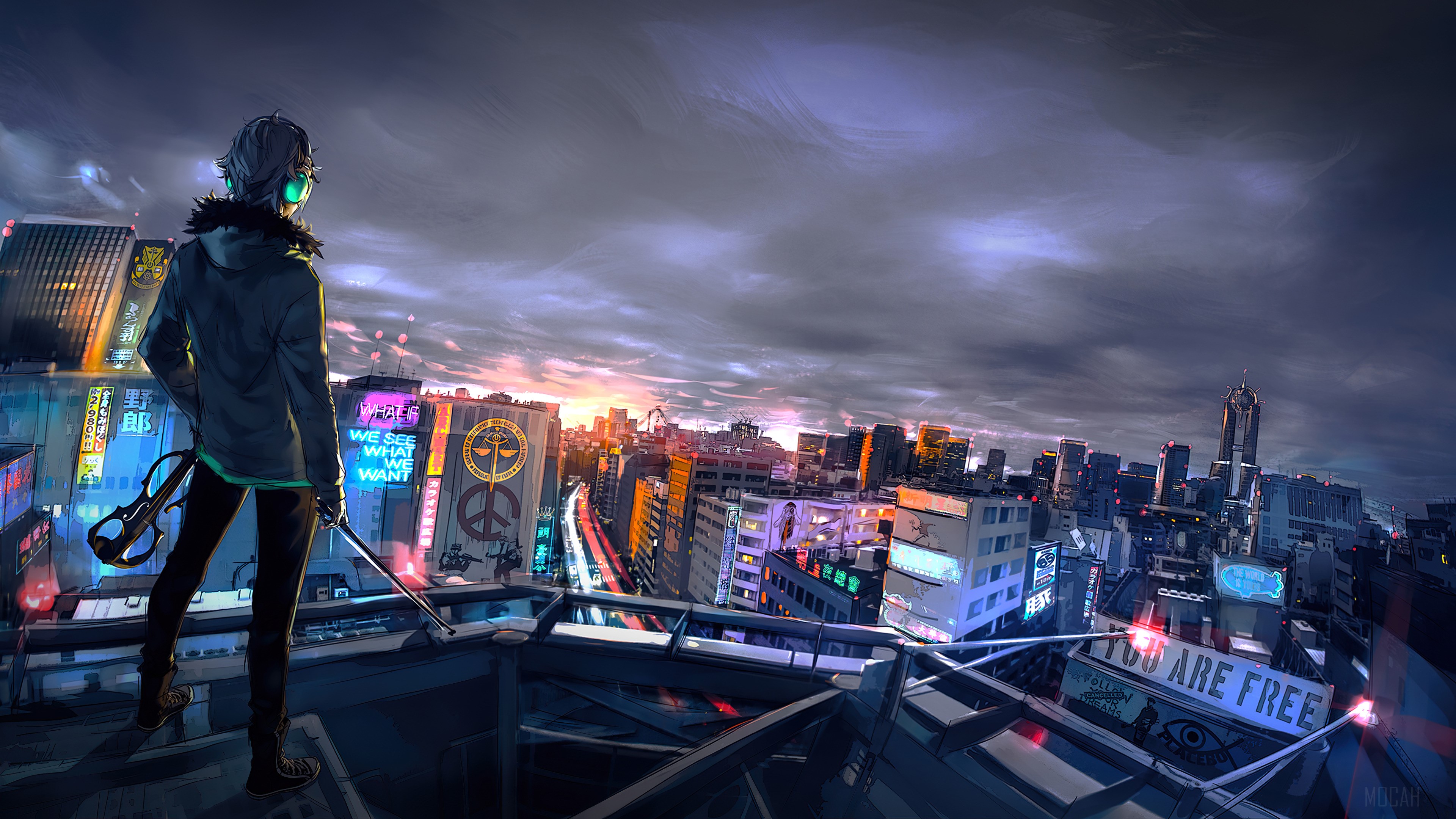 Cyberpunk, Cityscape, Scenery, Sci Fi, Science Fiction, City, Buildings, Headphone 4k Gallery HD Wallpaper