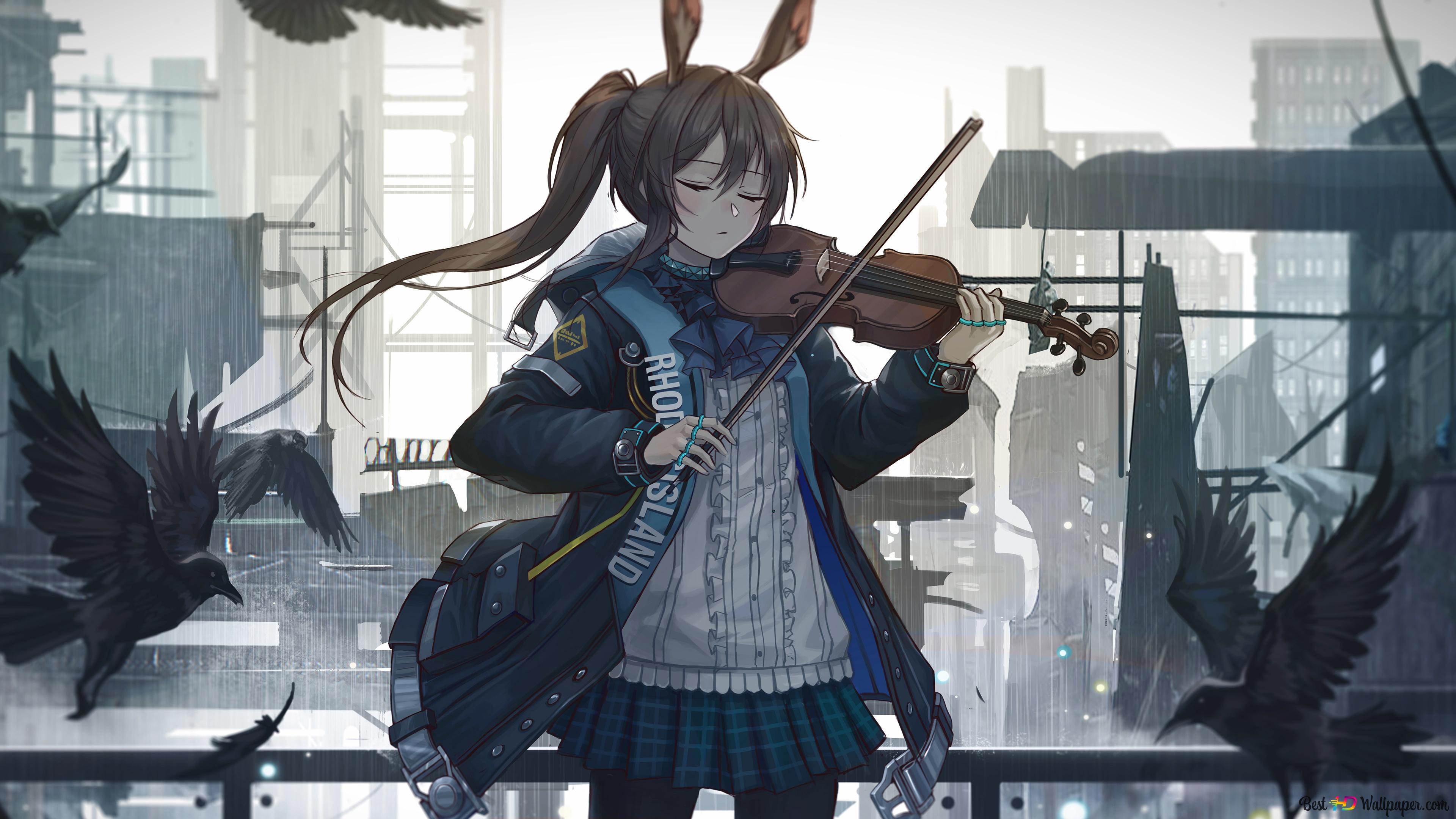 Violin Playing 'Amiya'. Arknights (Anime Video Game) 4K wallpaper download