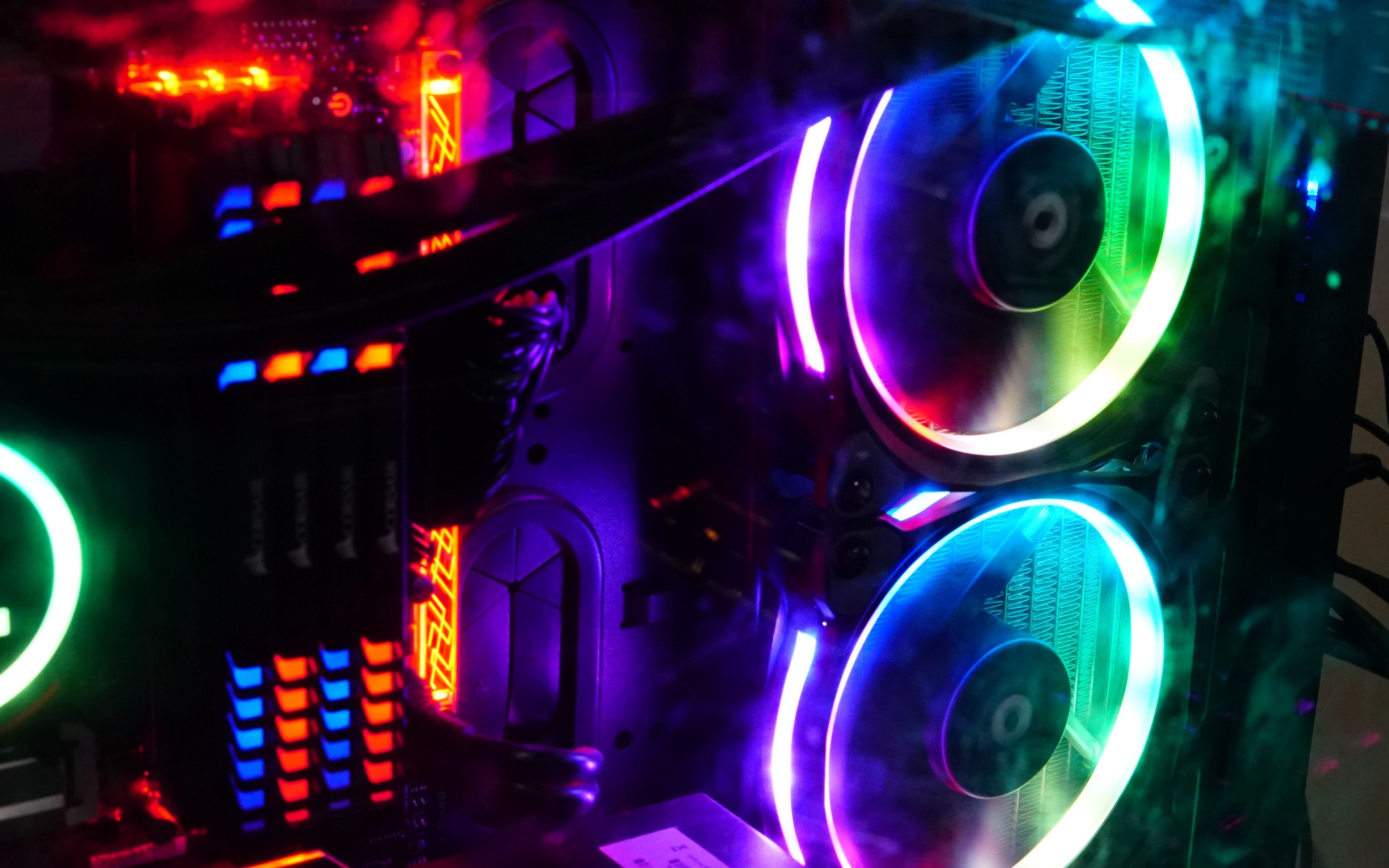 Download wallpaper 3840x2400 computer, coolers, backlight, neon, colorful 4k ultra HD 16:10 HD background