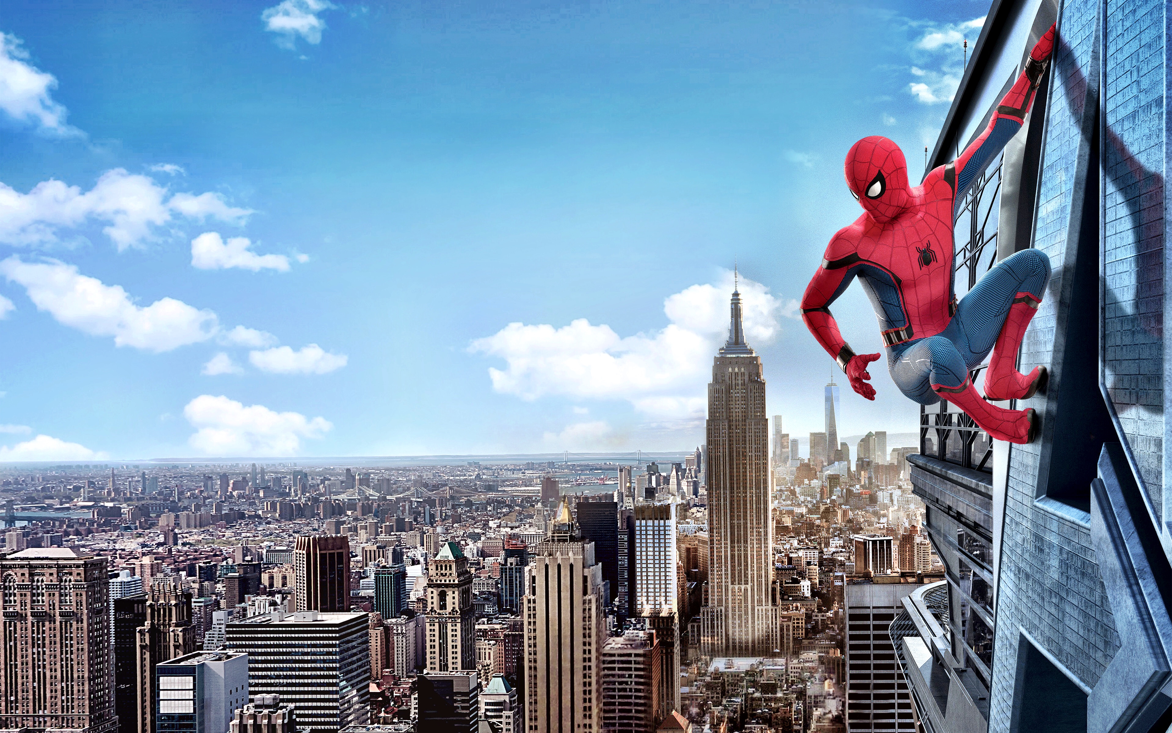 HD desktop wallpaper: Spider Man, New York, Empire State Building, Movie, Tom Holland, Spider Man: Homecoming download free picture
