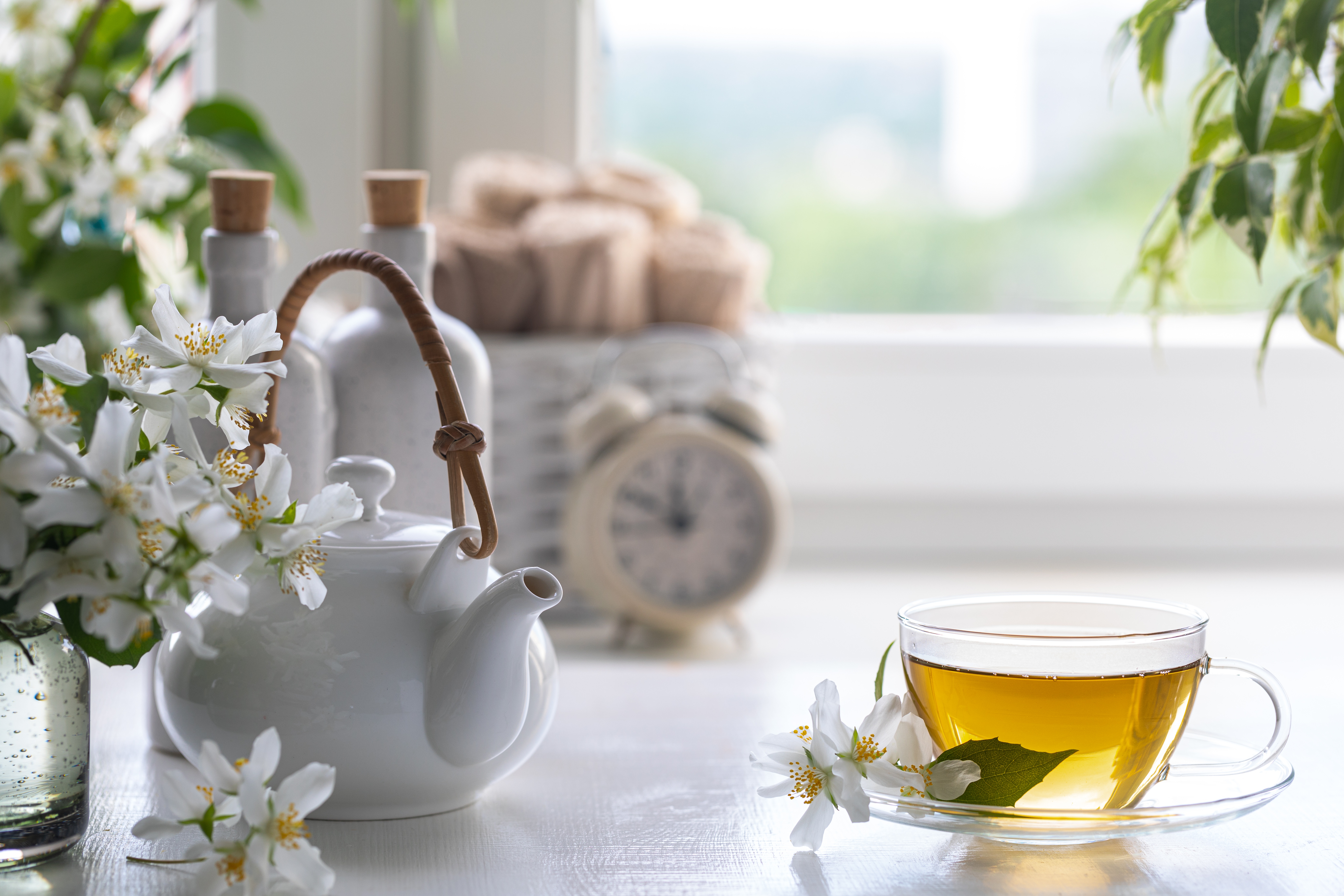 Cup Drink Flower Jasmine Kettle Still Life Tea Wallpaper:6592x4395