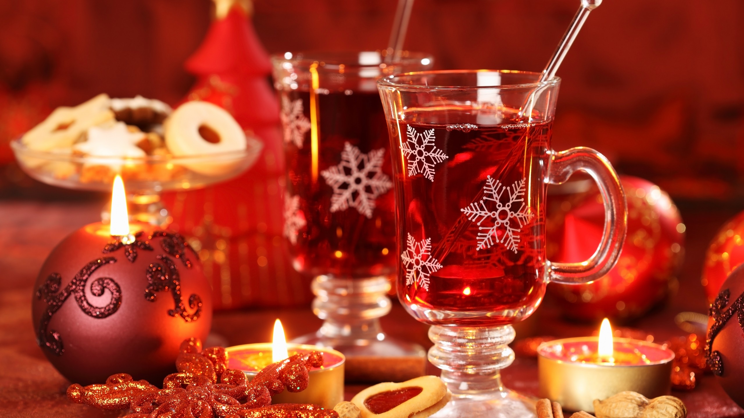 Wallpaper Mulled wine, candle, biscuits, cinnamon, decorations, peanuts, Christmas, Food
