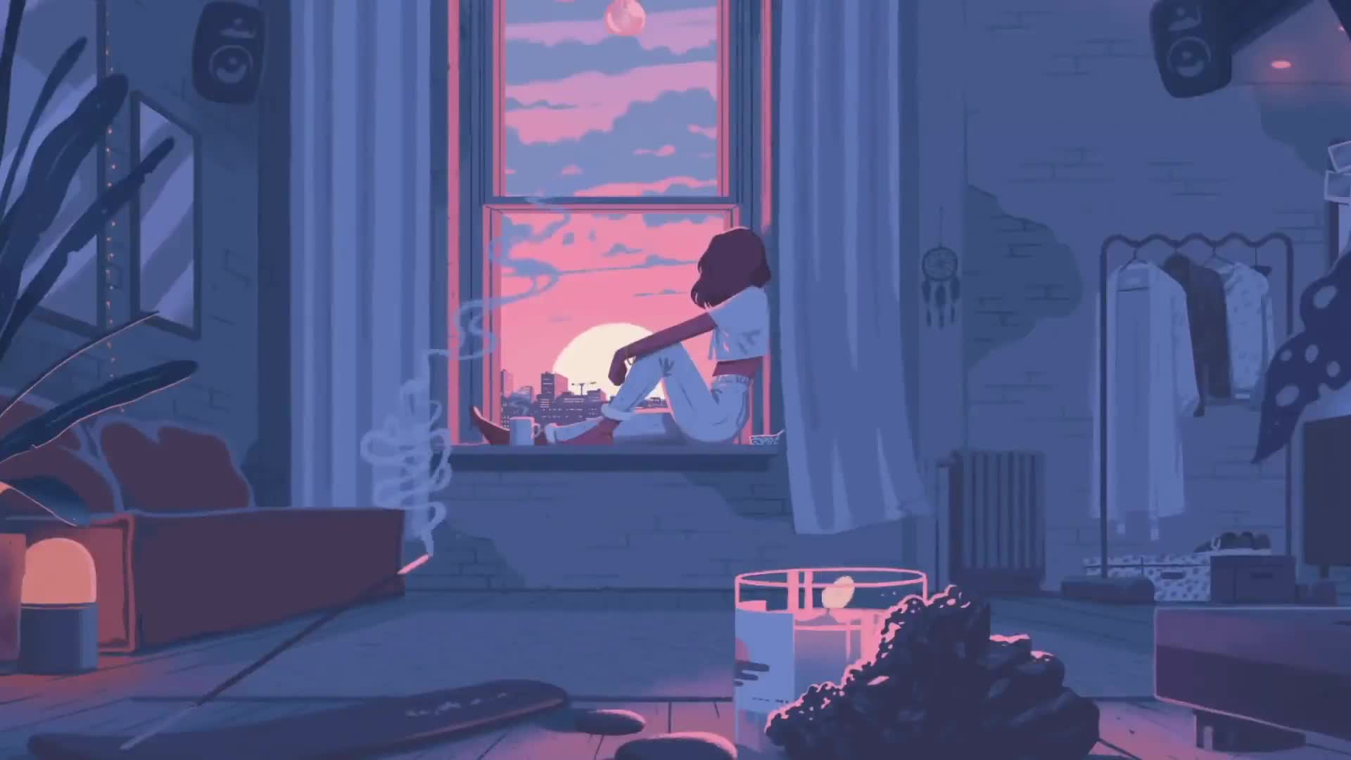 Cozy Room Sunset Girl On The Windowsill Wallpaper Desktop Wallpaper