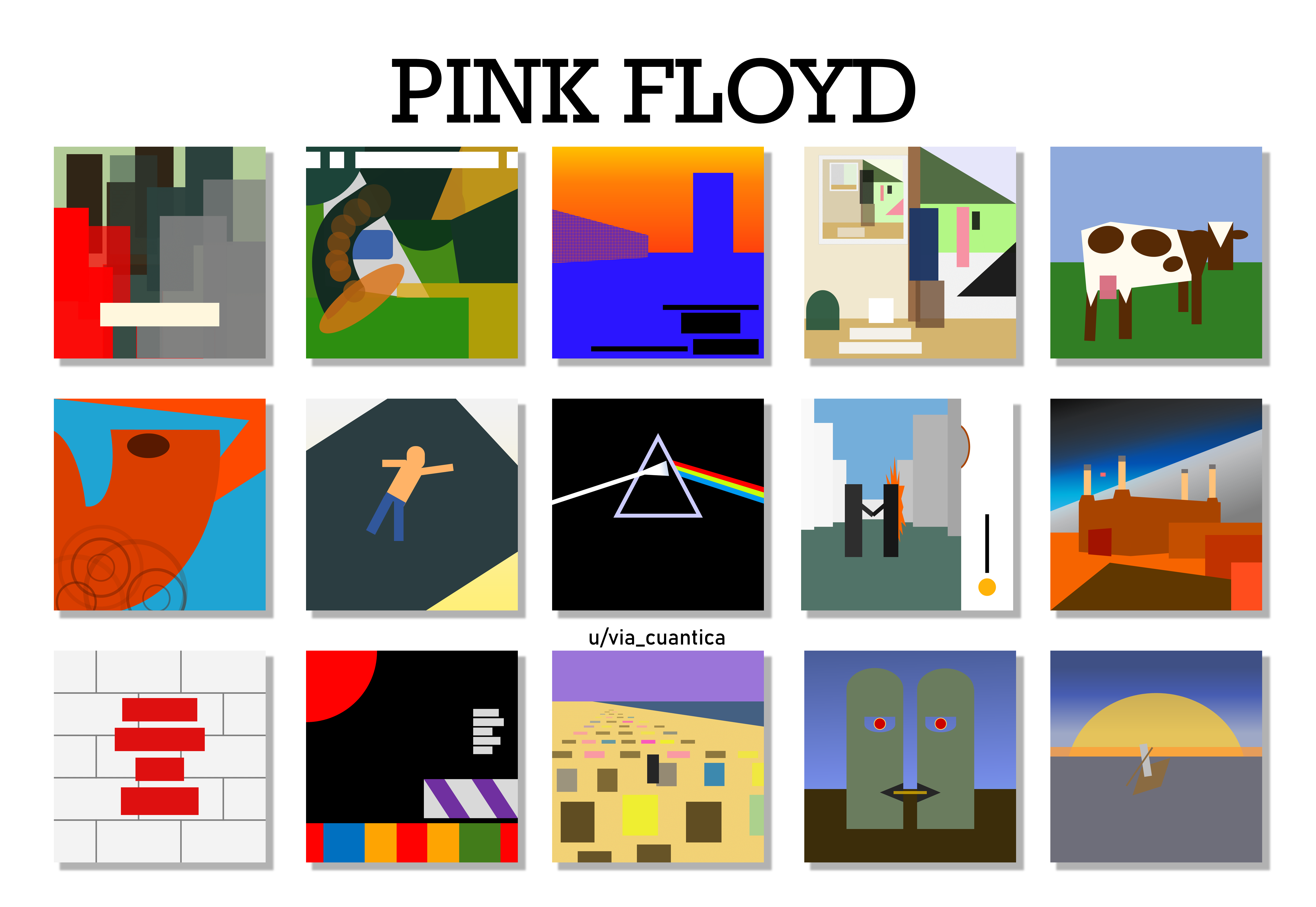 I made a simplified version of all Pink Floyd album covers using geometric figures