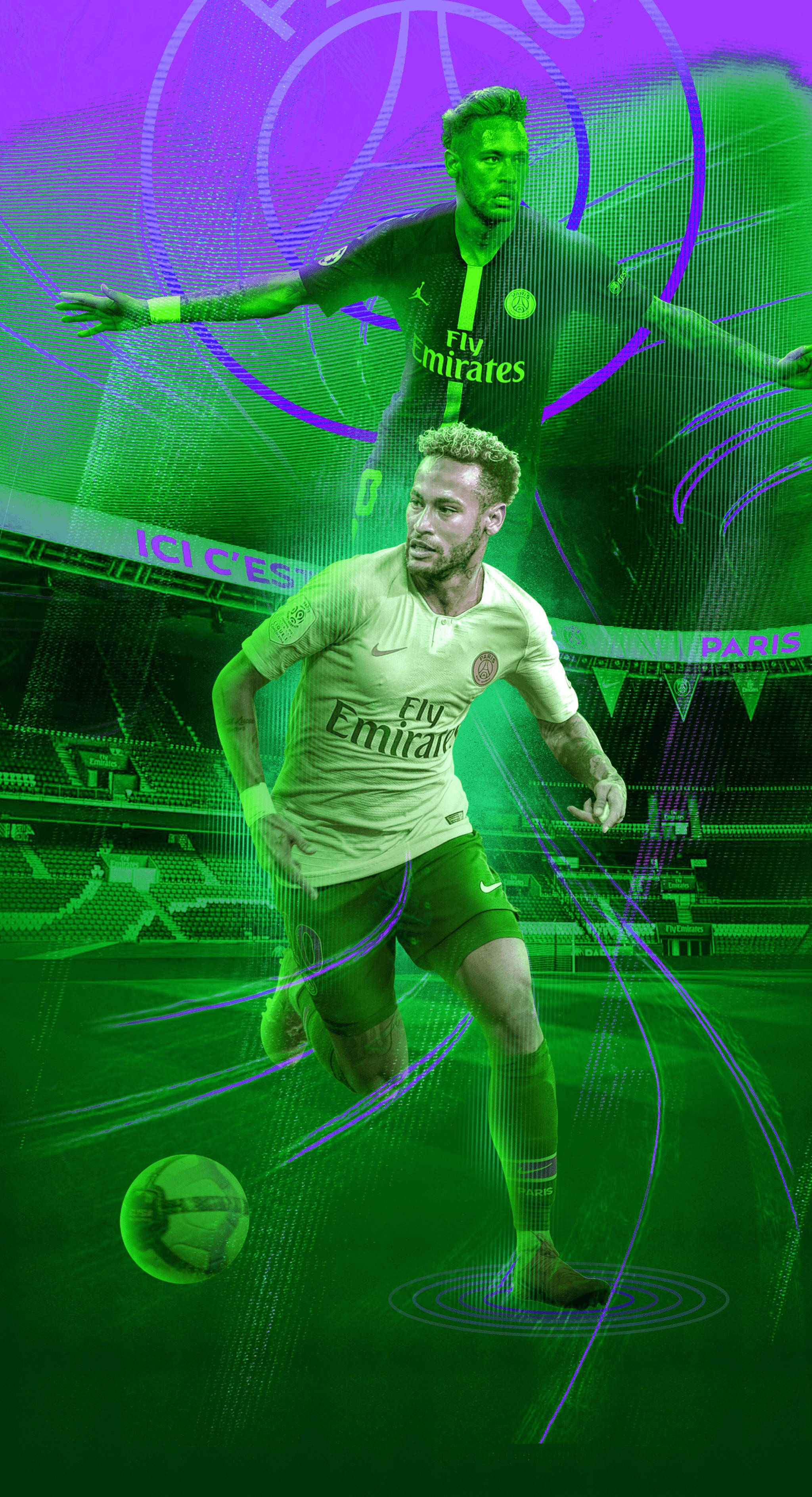 Download Cool Neymar Jr Green Purple Glow Wallpaper