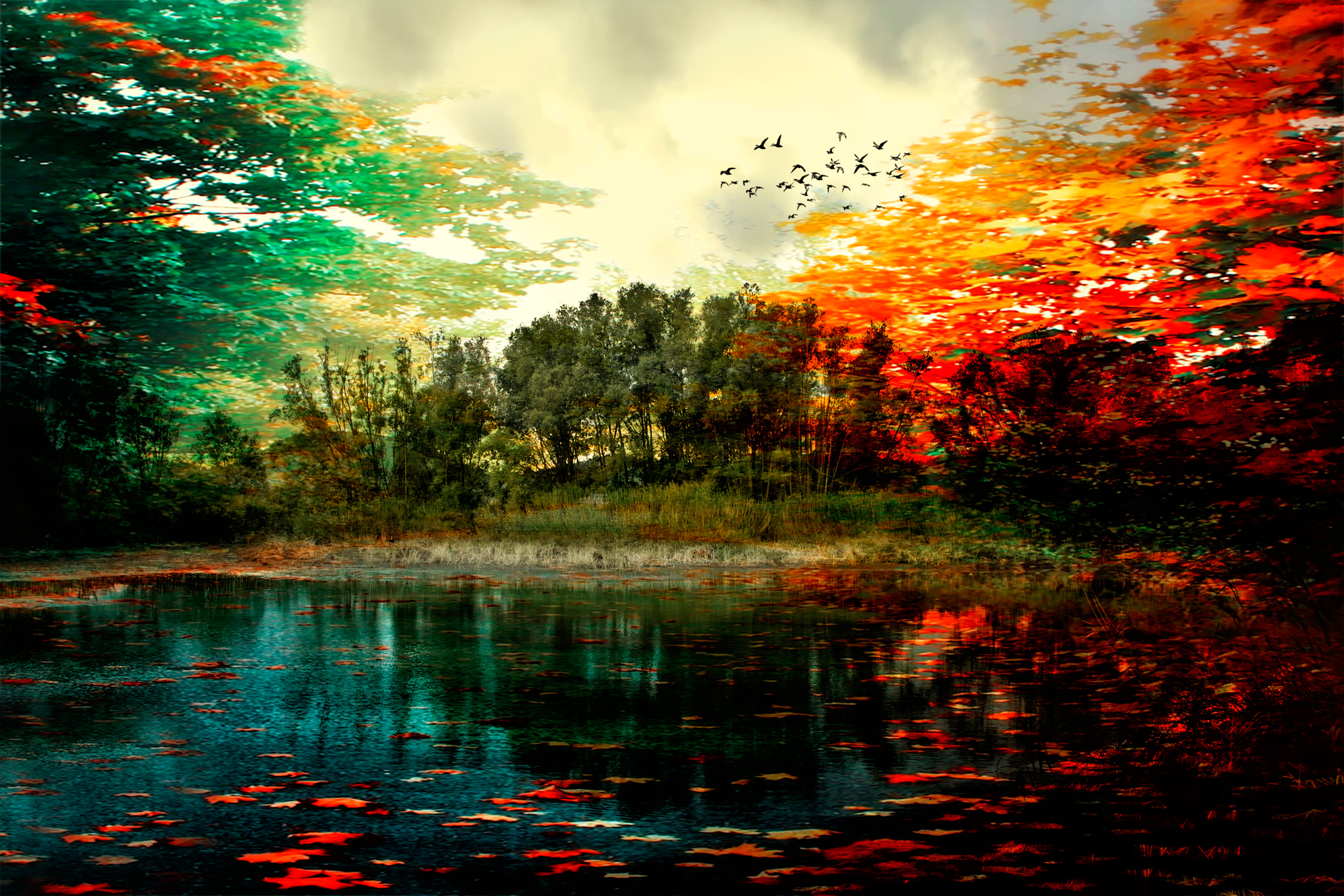 Picture Colors of autumn Autumn Nature Lake Scenery 2048x1366