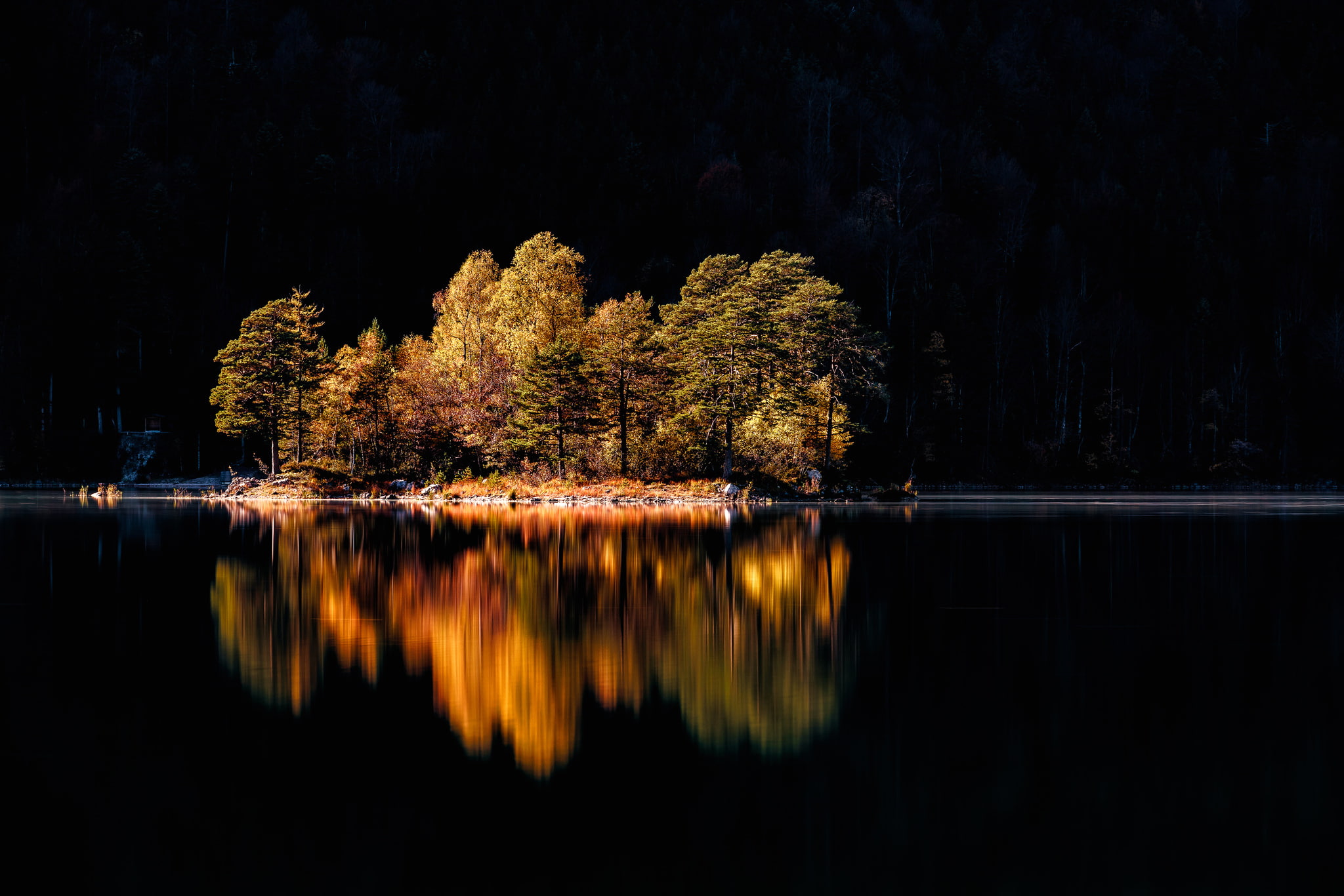 Wallpaper / autumn, Bayern, Germany, 1080P, trees, island, lake Eibsee free download