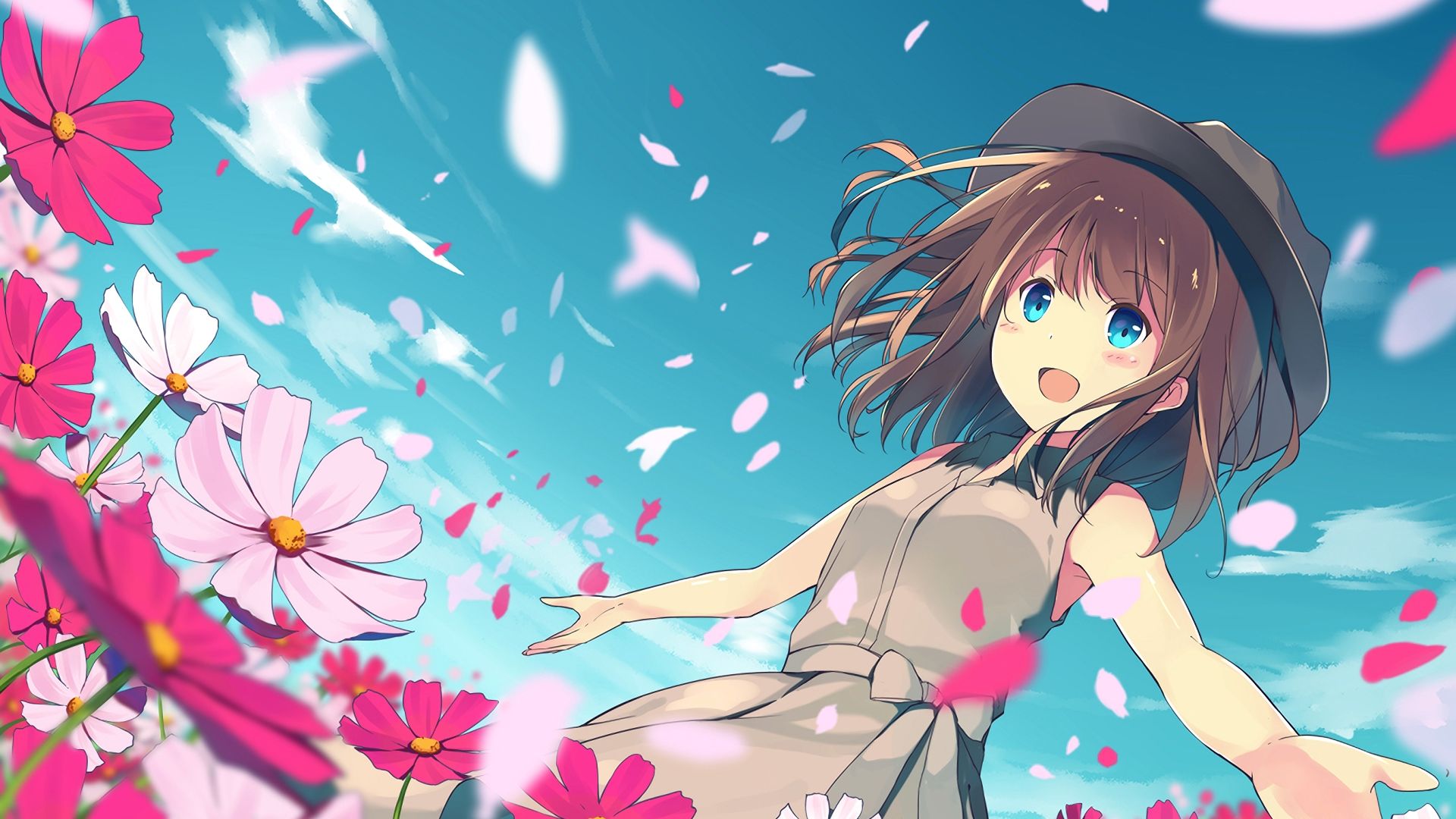 Desktop Wallpaper Anime Girl And Flowers, HD Image, Picture, Background, Fs6vei