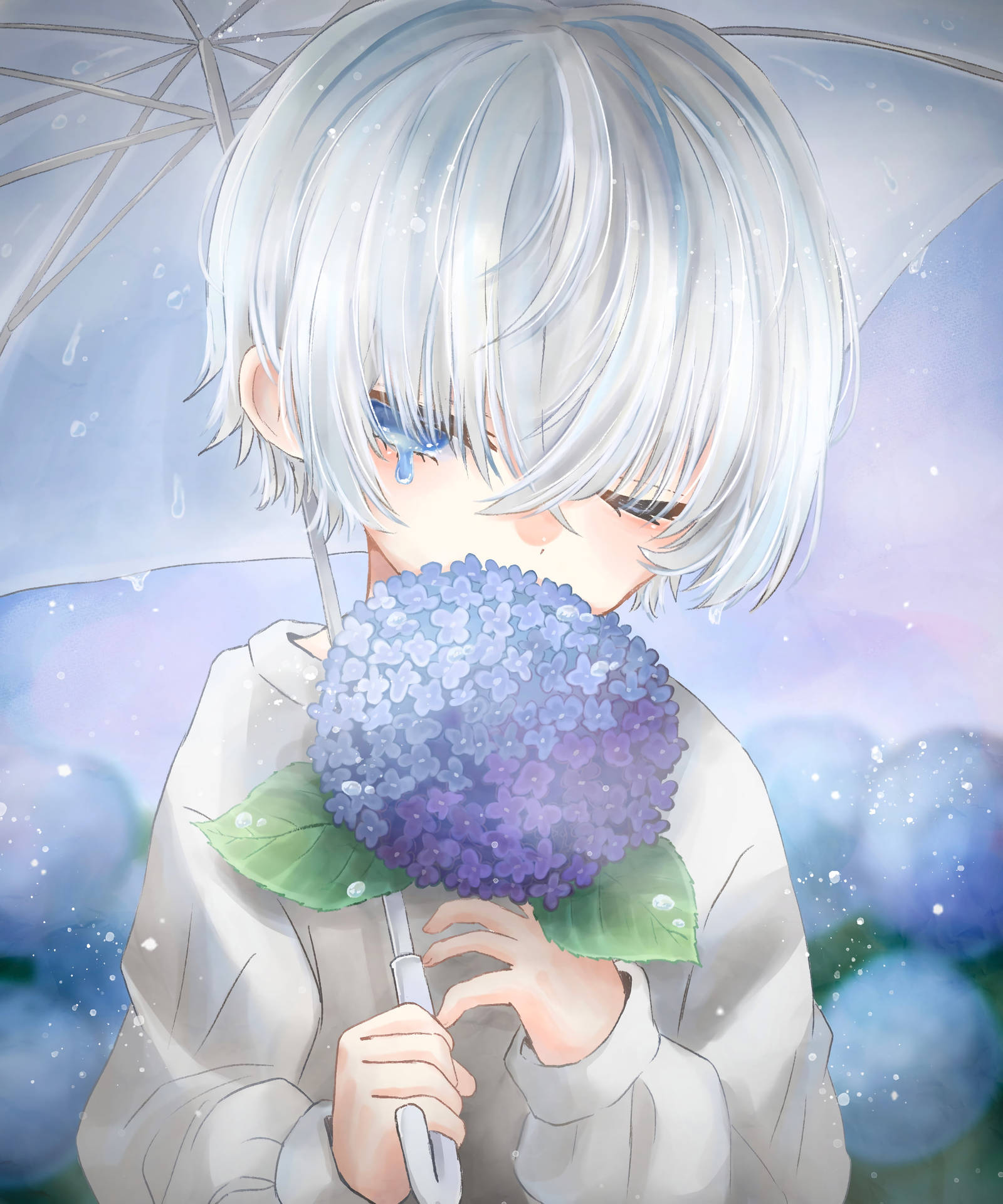 Download Aesthetic Sad Anime Girl Purple Flower Wallpaper