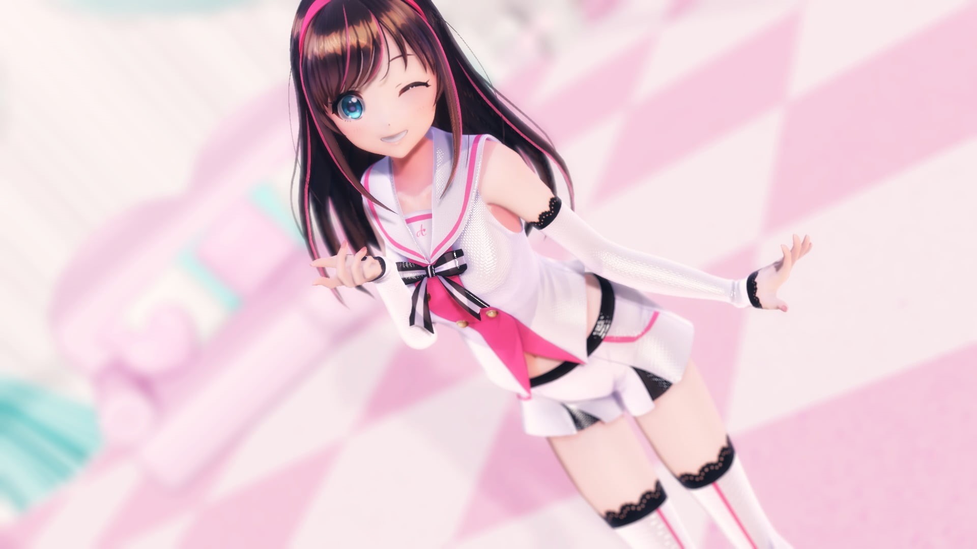 Wallpaper / women, portrait, high angle view, hair, shadow, hairstyle, one person, 1080P, beauty, young adult, anime girls, pink color, Kizuna Ai, girls, adult, females free download