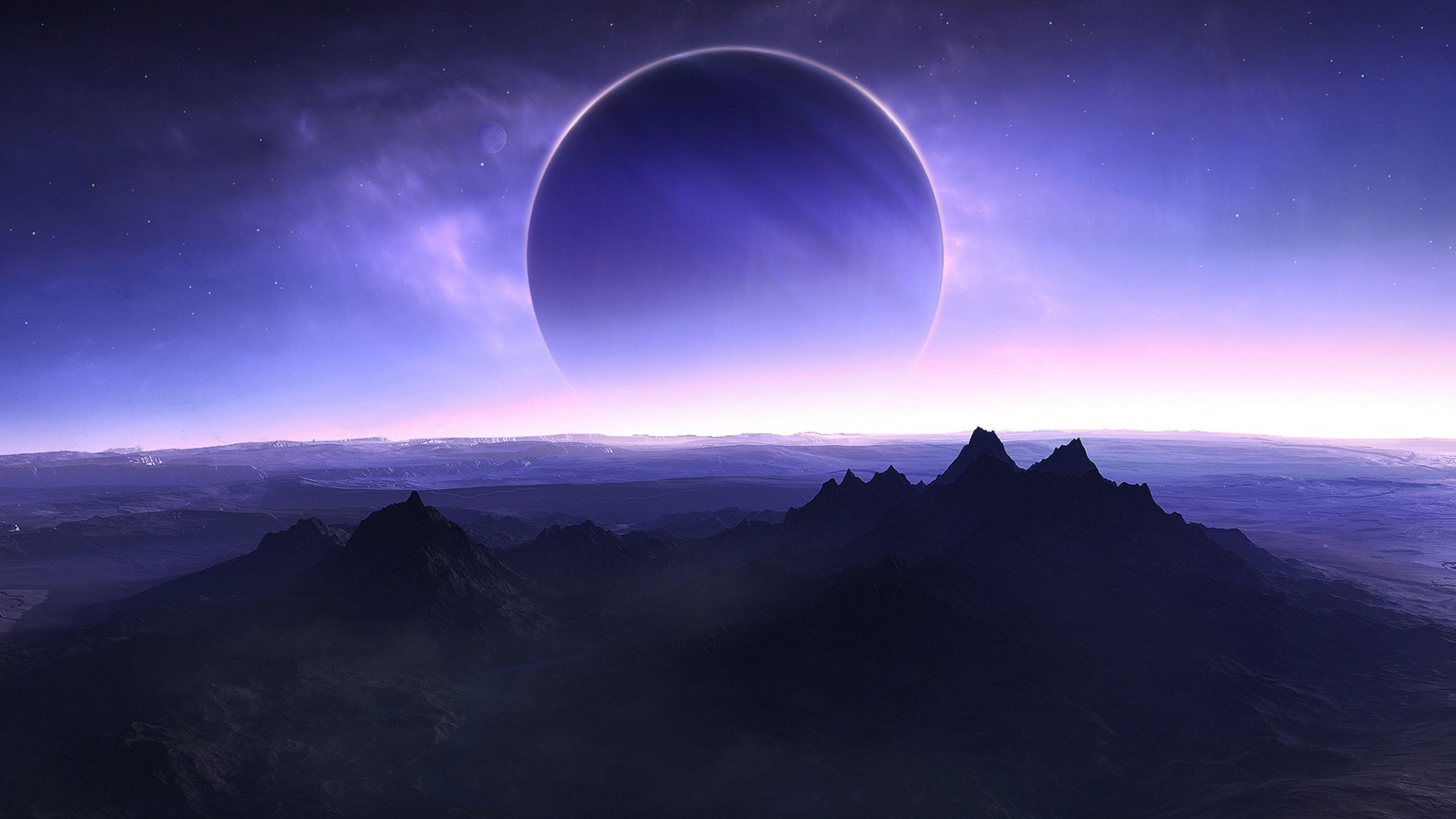 Wallpaper 4k Planets Mountains Sea Sky Artwork 4k Wallpaper