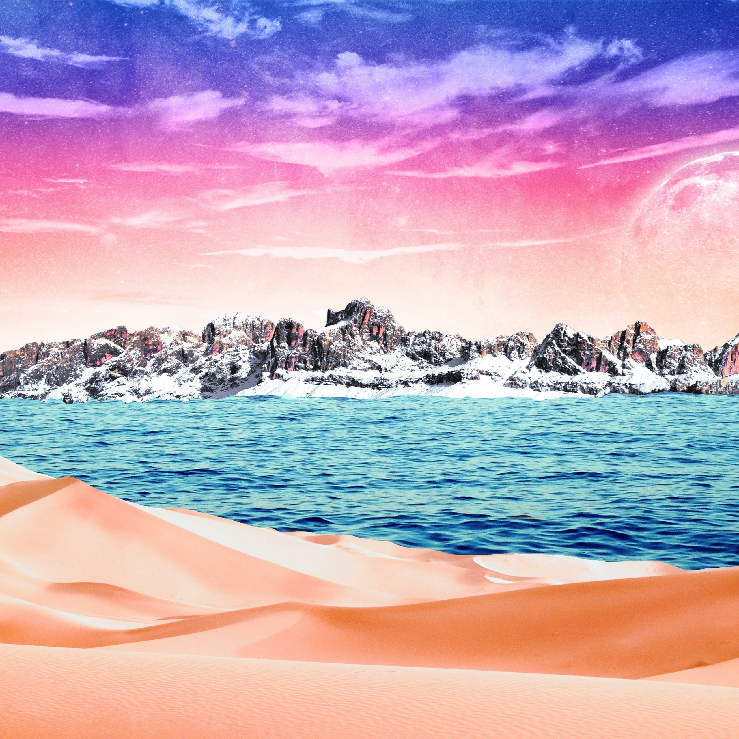 Mountains Wallpaper 4K, Desert, Sea, Collage, Sunny day