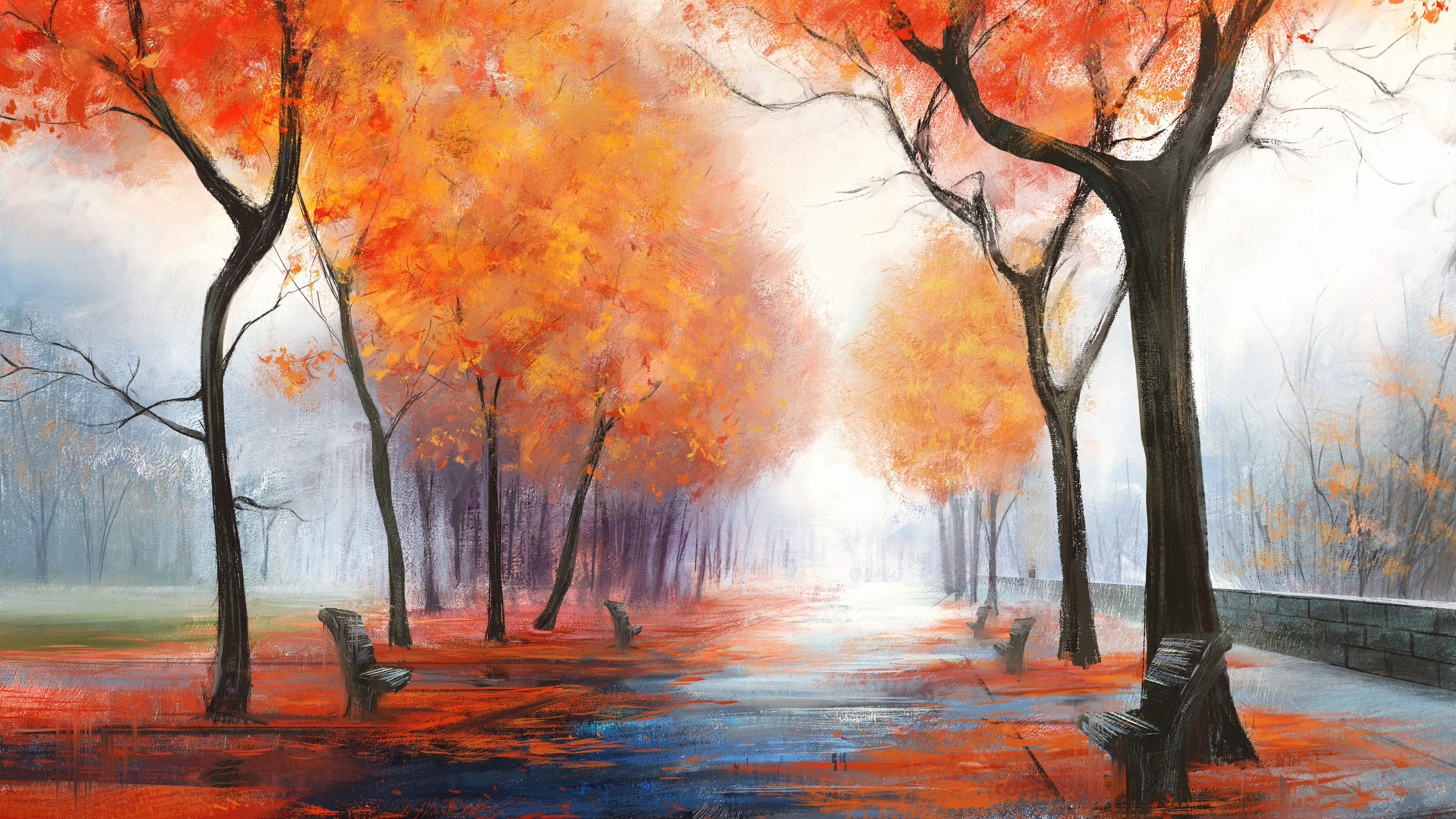 Wallpaper 4k Autumn Park Digital Art 4k Wallpaper