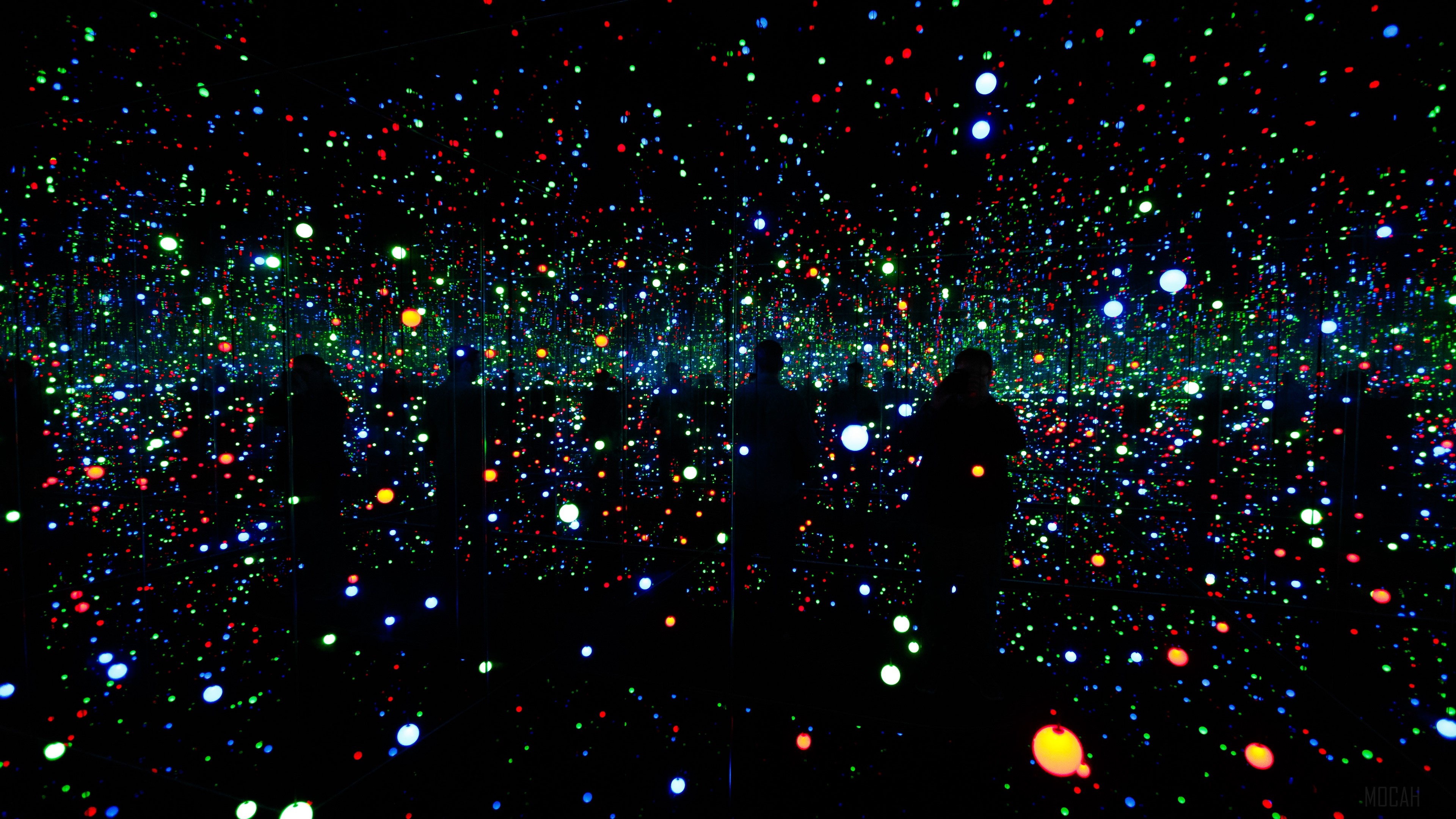 light art, circles, points, glitter, infinity, silhouettes, museum, modern art 4k Gallery HD Wallpaper